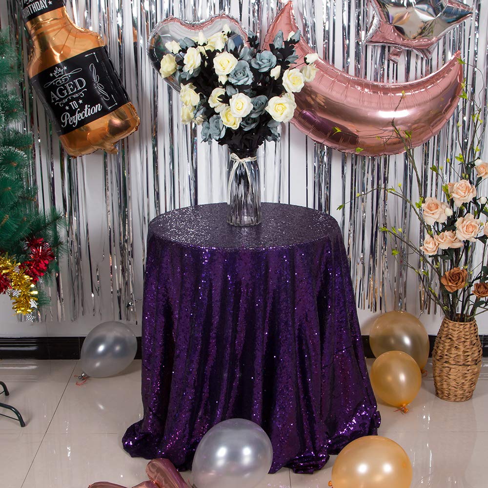 Jyflzq Purple Sequin Tablecloth 70 Round Sparkly Drape Table Cloths Table Cover Overlay For Wedding Birthday Party Baby Bridal S