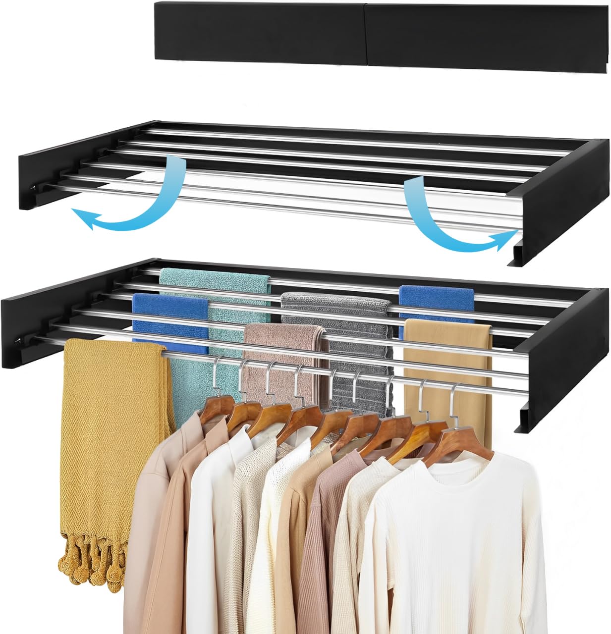 Jd Fresh Alloy Steel Foldable Wall Mount Clothes Hanger/Cloth Drying Stand For Balcony With 5 Rods/Collapsible Clothes Drying Ra