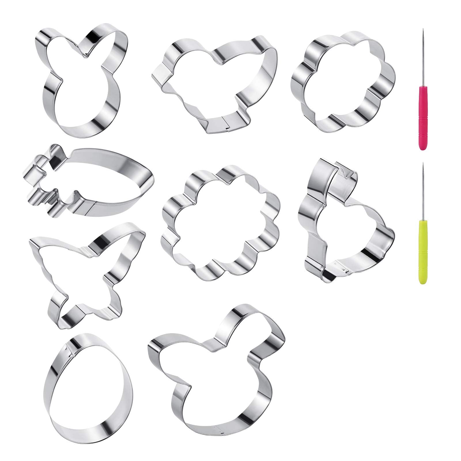 Kasmoire 9Pcs Easter Cookie Cutter Set With Sugar Stir Needle