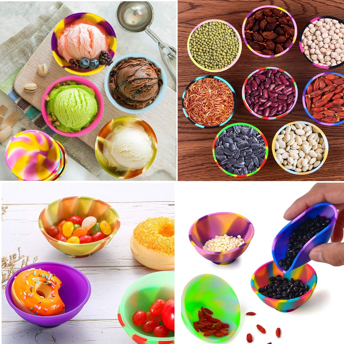 Sukpsy 4 Pcs Mini Multicolor Silicone Pinch Bowls Prep And Serve Bowls Reusable Kitchen Condiment Snack Bowls For Food Candy Sea