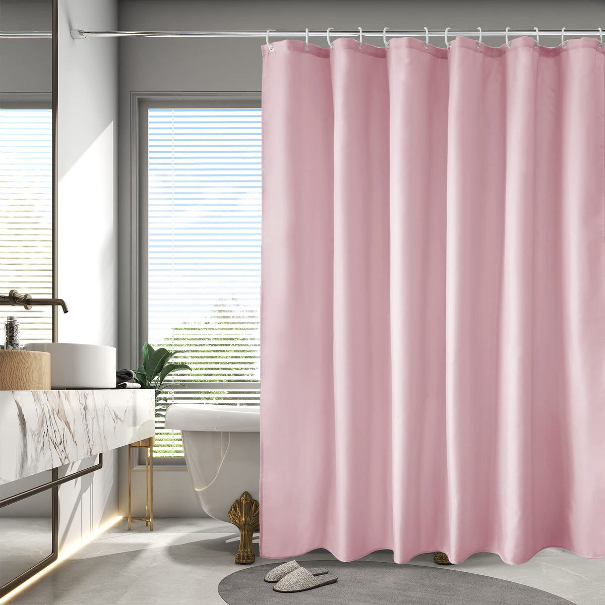 Aoohome Extra Long 72X78 Inch Shower Liner, Fabric Solid Color Shower Curtain Liner With Hooks, Weighted Hem, Water Repellent, P