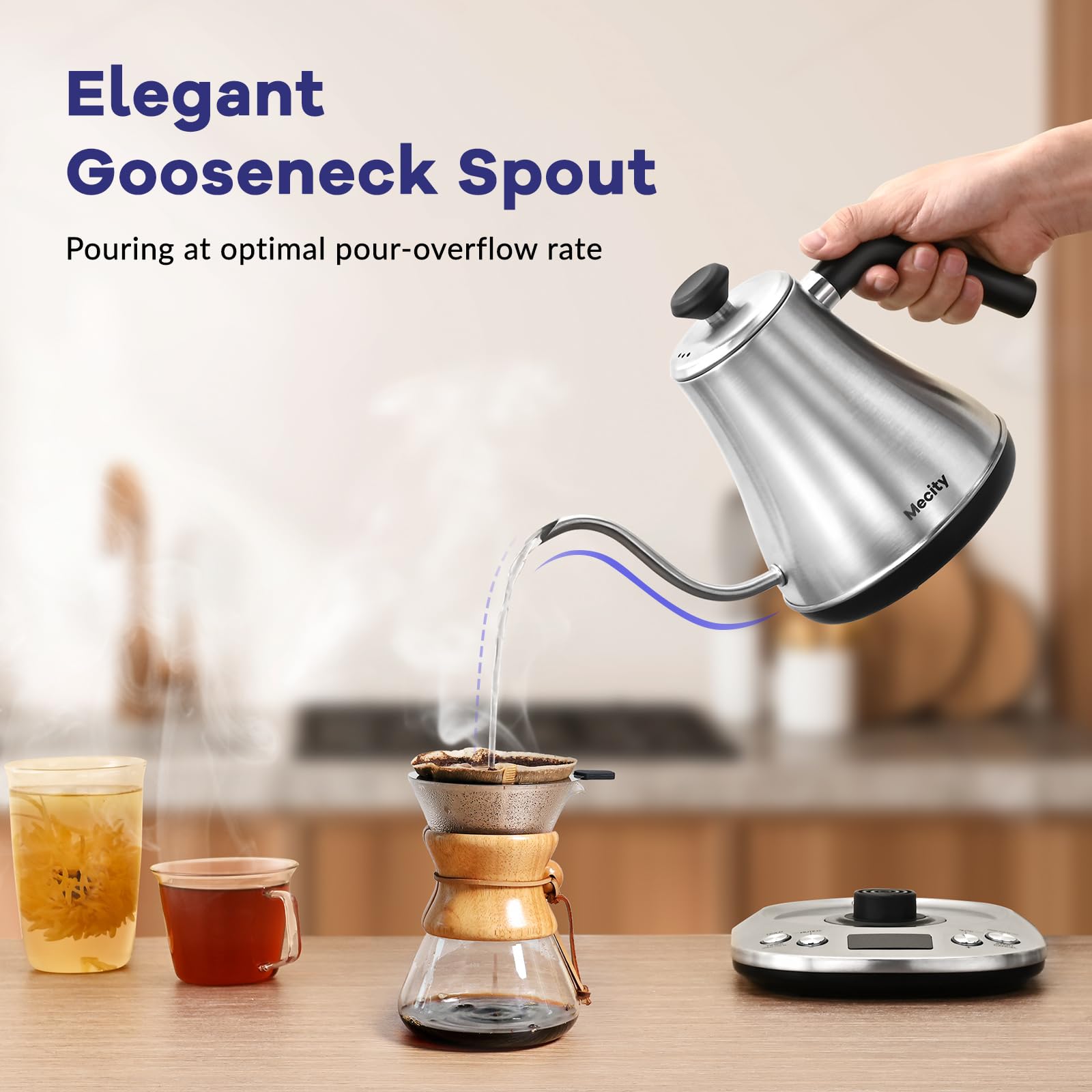 Mecity Electric Gooseneck Kettle With Lcd Display Automatic Shut Off Retro Coffee Kettle Temperature Control Hot Water Boiler To