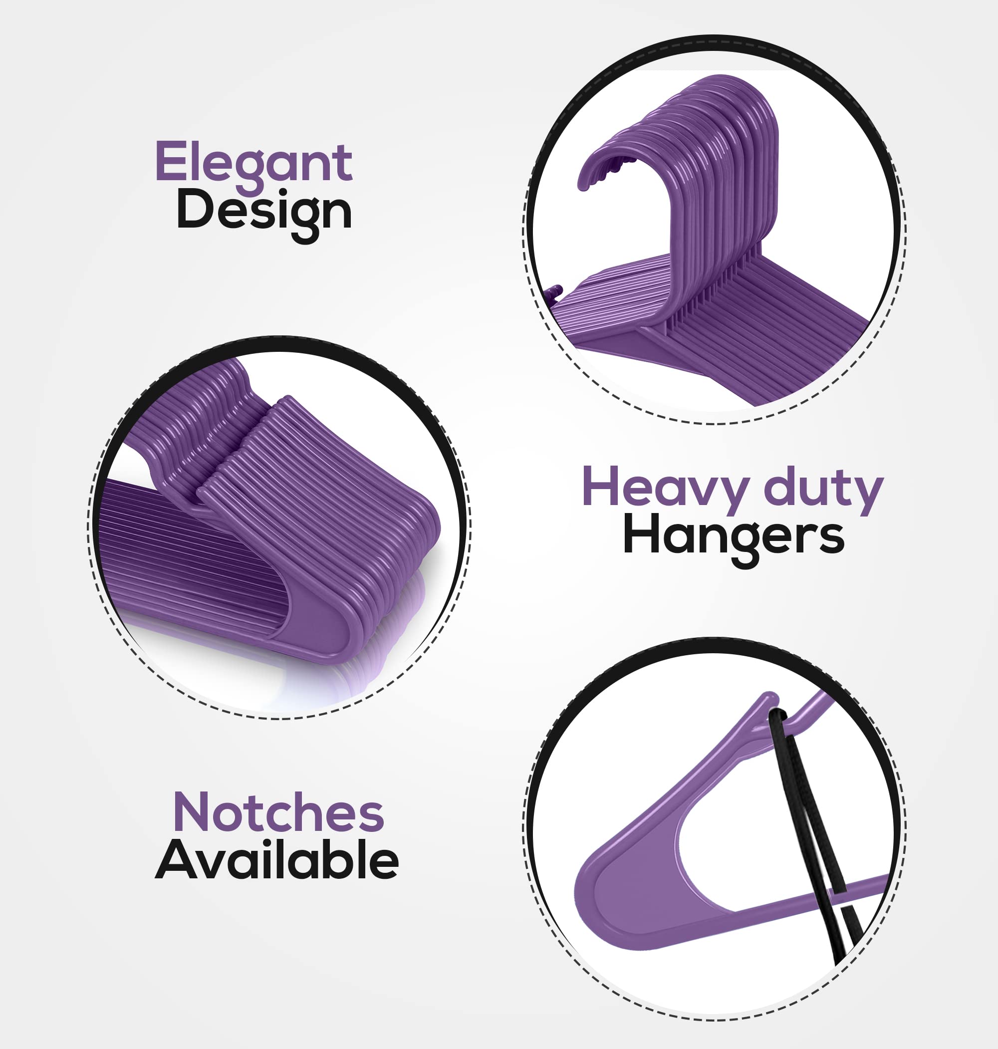 Utopia Home Clothes Hangers 30 Pack - Plastic Hangers Space Saving - Durable Coat Hanger with Shoulder Grooves (Purple)