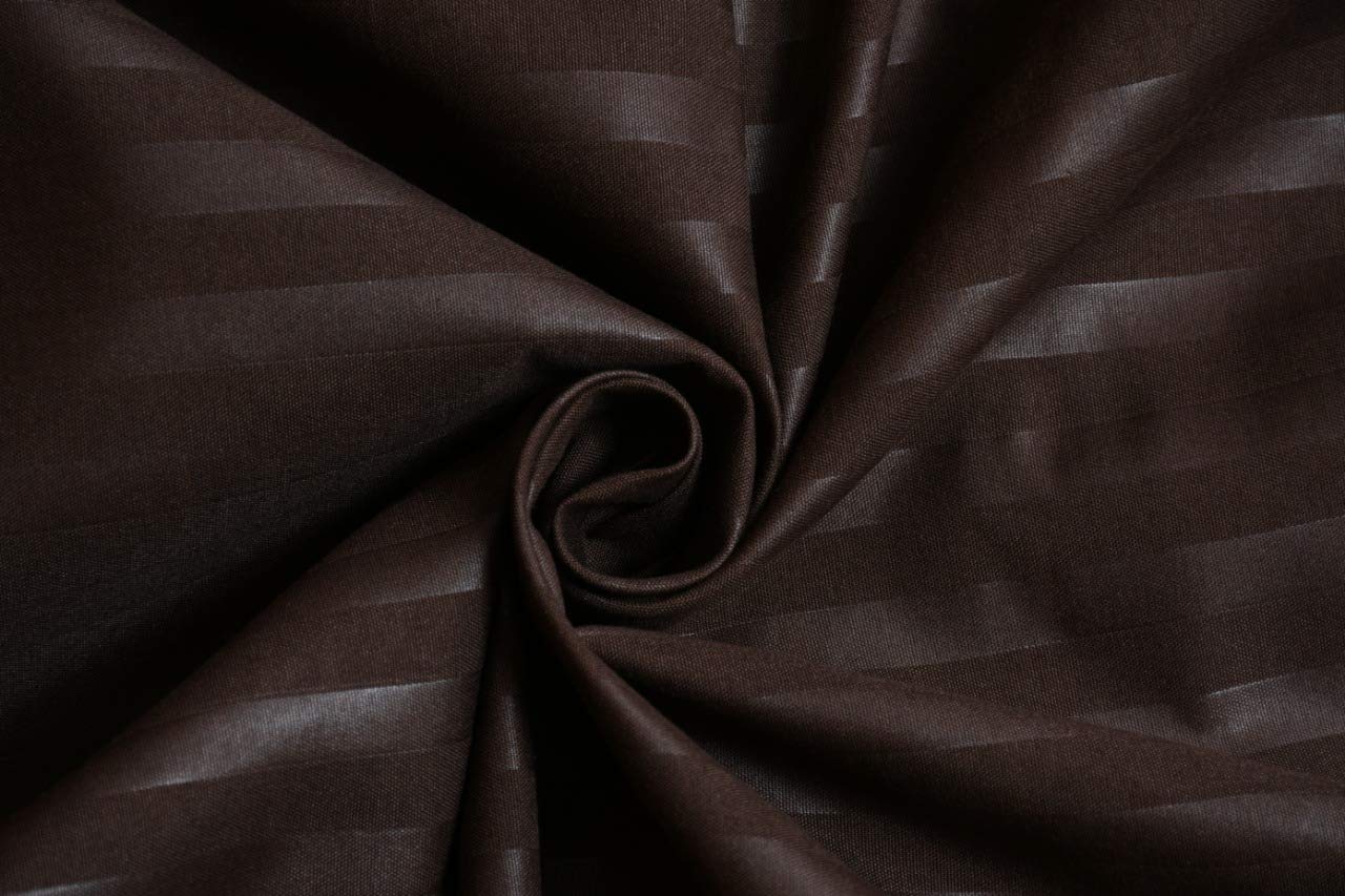 Ab Home Decor Satin Stripes All Around Elastic Fitted Bedsheet King Size Glace Cotton with Two Pillow Covers -90x100 Inch-Coffee