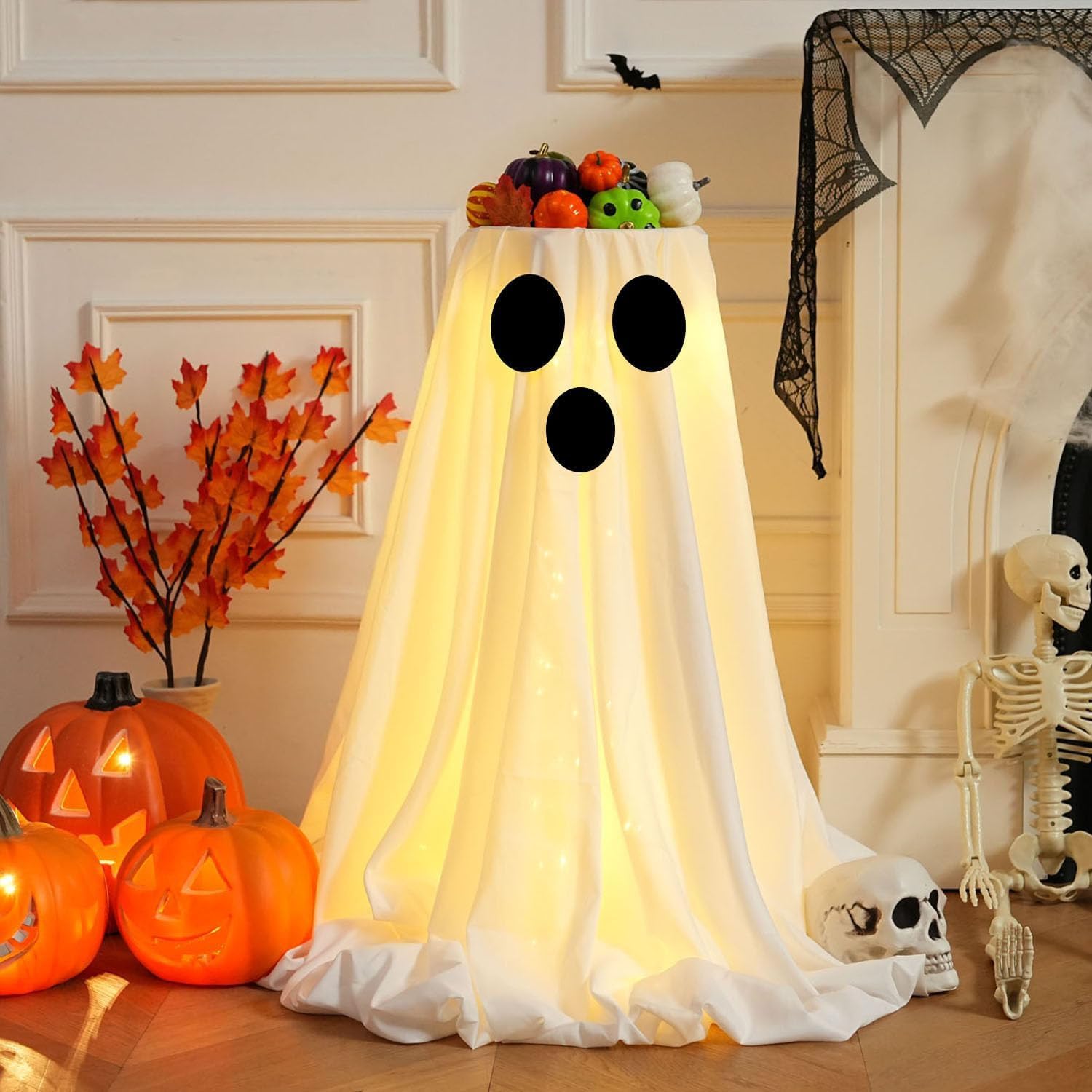 [Timer] Halloween Ghost Decorations Indoor - Lit Ghost Candy Bowl Decorations Trick or Treat Candy Holder, DIY Spooky Ghosts Cra