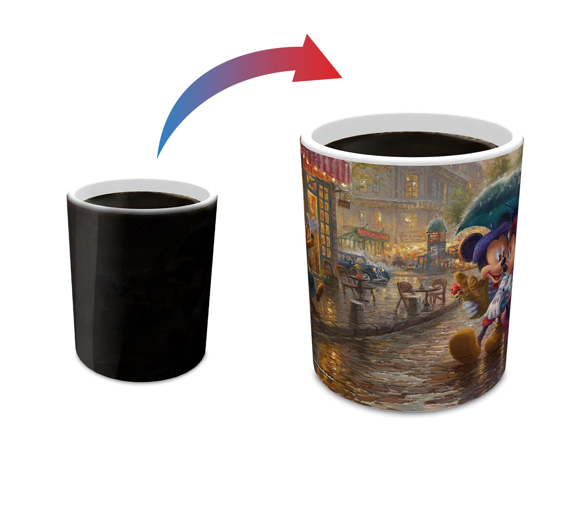 Morphing Mugs Disney - Mickey and Minnie Mouse - Paris France - Thomas Kinkade - One 11 oz Color Changing Heat Sensitive Ceramic Mug - Image Revealed When HOT Liquid Is Added!