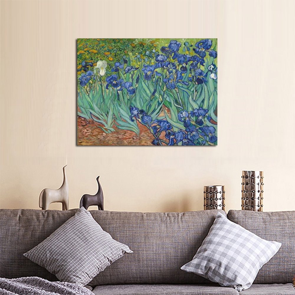 Wieco Art Irises Large Modern Gallery Wrapped Floral Giclee Canvas Print By Van Gogh Famous Blue Flowers Oil Paintings Reproduct