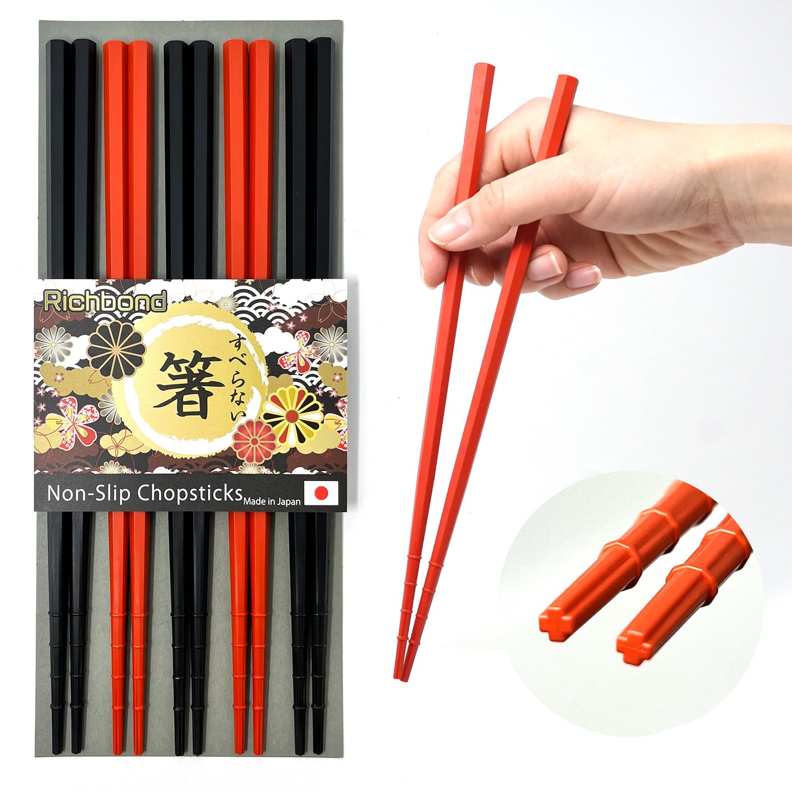 Best Chopsticks for Noodles Ramen Udon Soba Tofu Sushi All Japanese Foods (5pairs set) Made in Japan Non-slip Fiberglass Chopsti