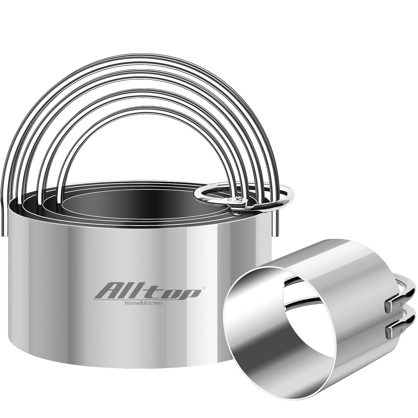 Alltop 5 Pieces Circle Biscuit Cutter,Professional Stainless Steel Round Cookie Cutters Tool With Ring Handle For Baking Pastry