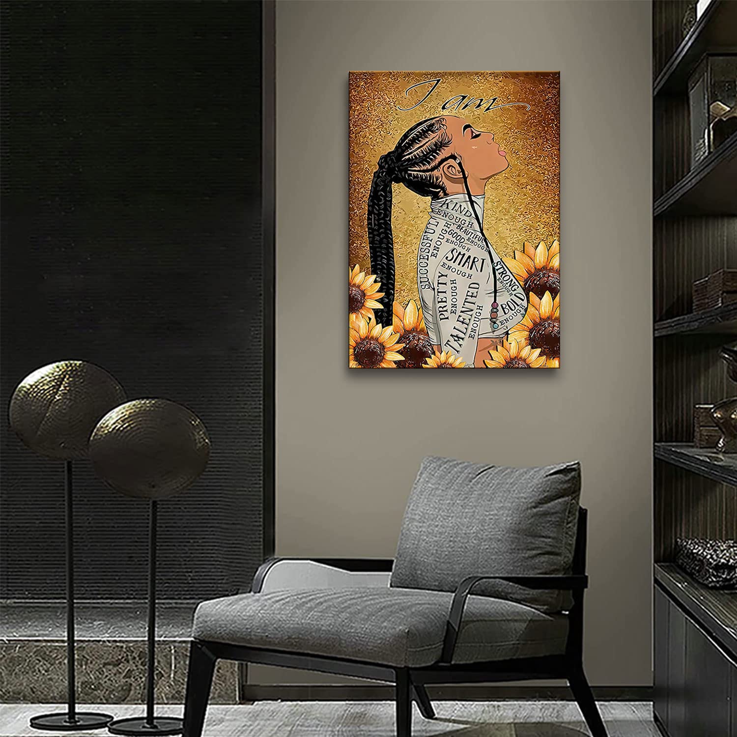 Framed Black Women Girl Wall Art Teen Black Girl Pictures Black Girl Inspirational Poster African American Wall Art for Black Girls Bedroom Wall Decor Ready to Hang16*24''