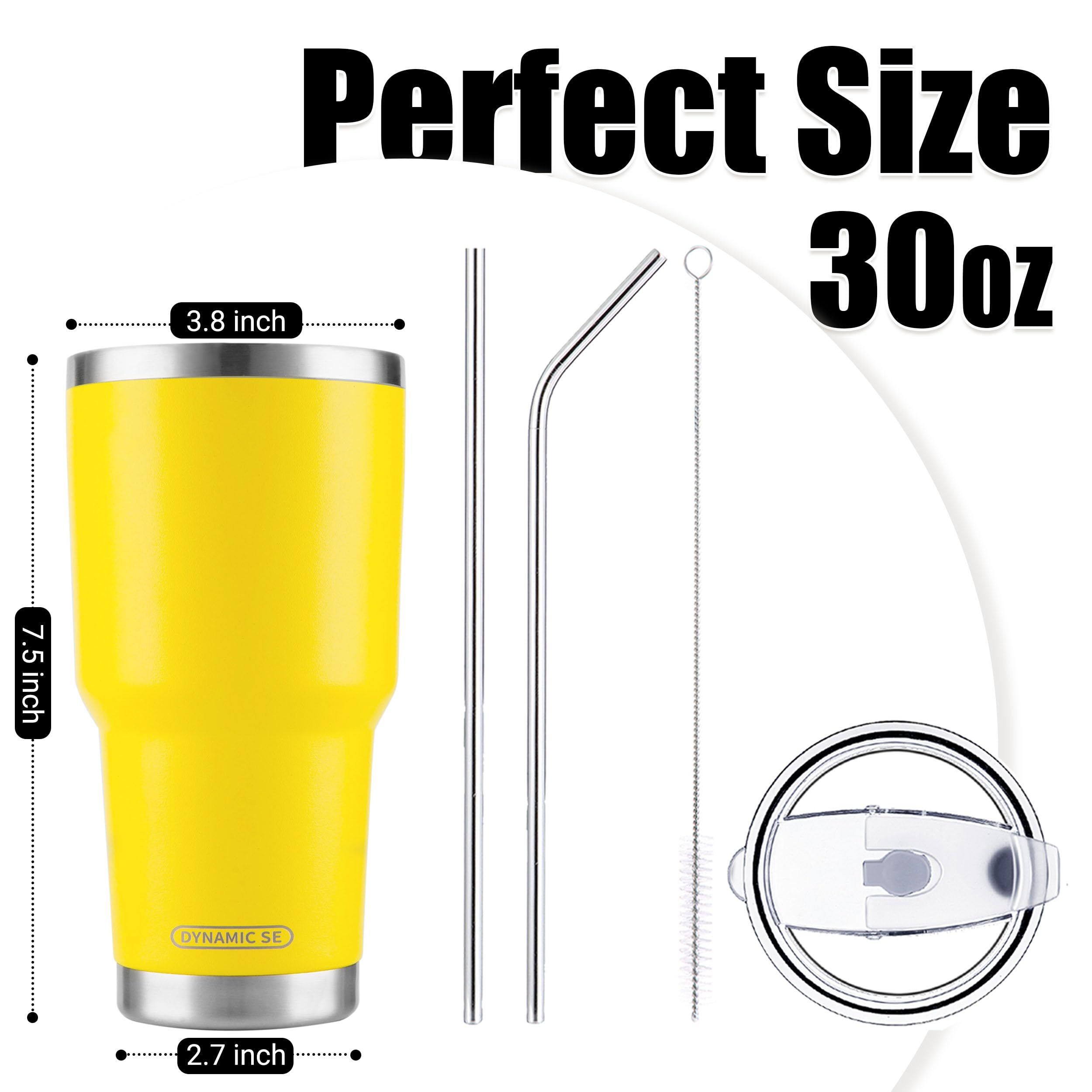 Ds 30Oz Yellow Tumbler Stainless Steel Insulated Travel Mug With Straw Lid Cleaning Brush (30Oz Yellow)