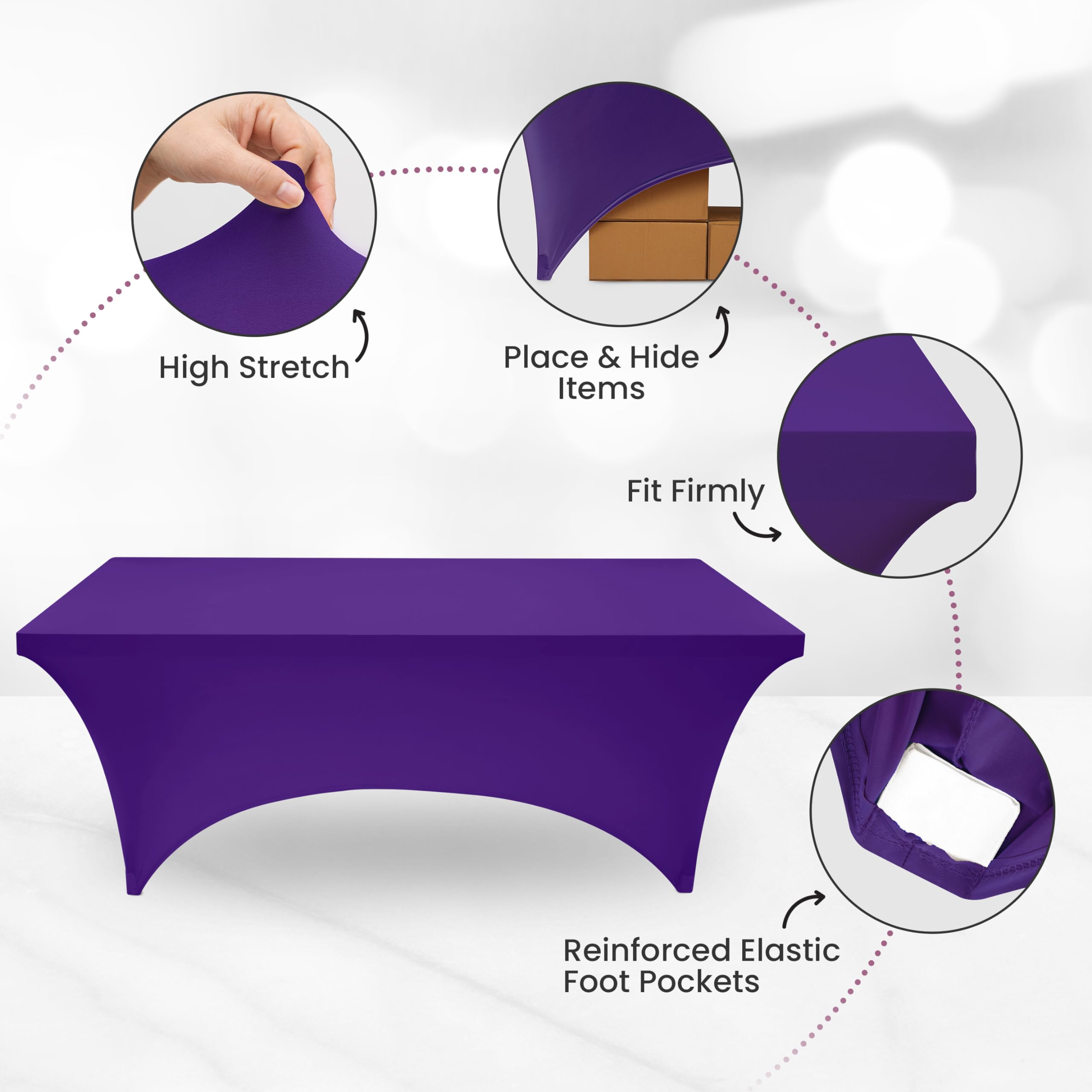Utopia Kitchen 6Ft Spandex Table Cloth Rectangle [2 Pack, Purple] 200Gsm Premium Stretch, Lycra, Washable And Wrinkle Resistant