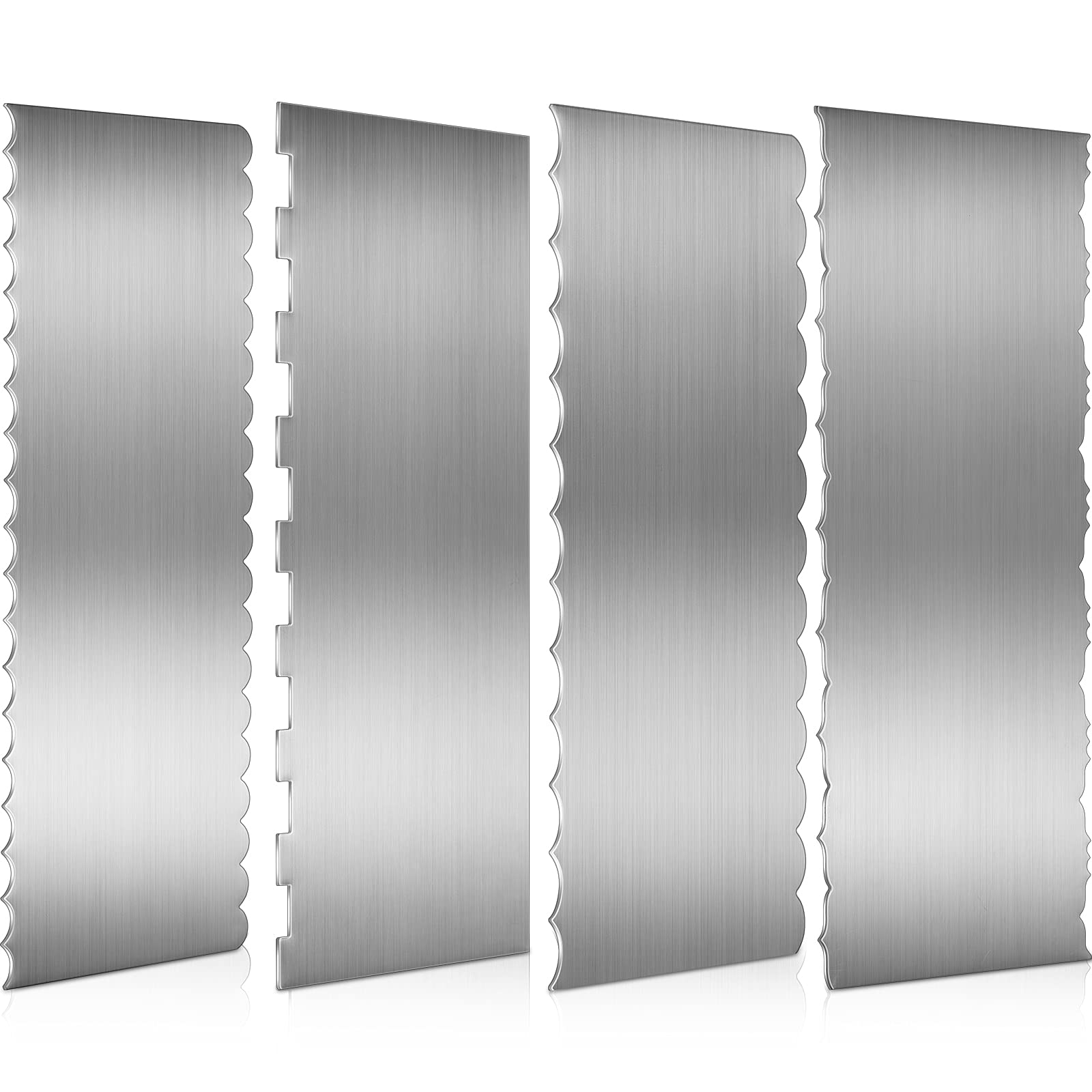 4 Pieces Cake Scraper Smoother Stainless Steel Cake Edge Smoother 9 Inch Cake Decorating Comb With Patterned Edge Double Sided I