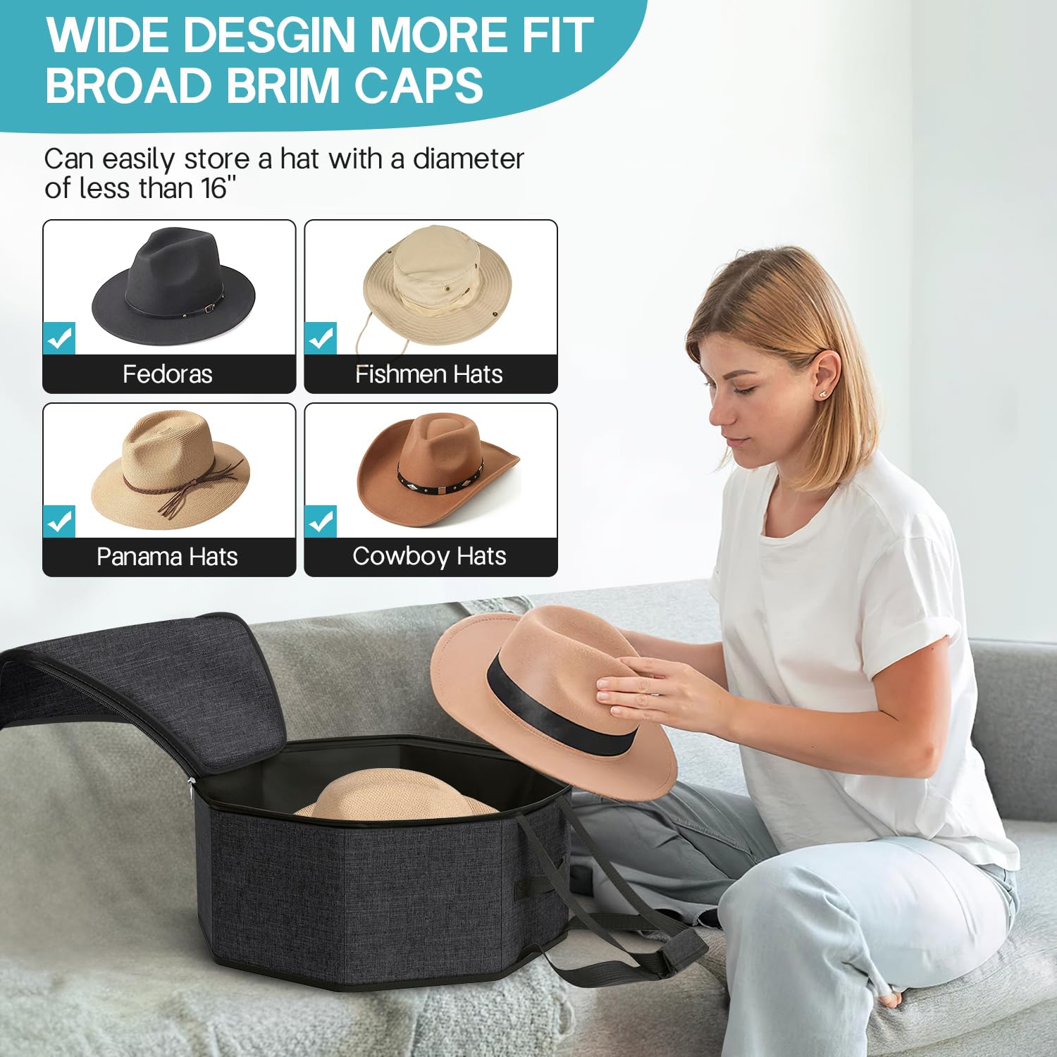 Sleeping Lamb Hat Box For Travel And Storage, Collapsible Cowboy Cap Organizer For Closet With Handles, Hat Boxes For Men And Wo