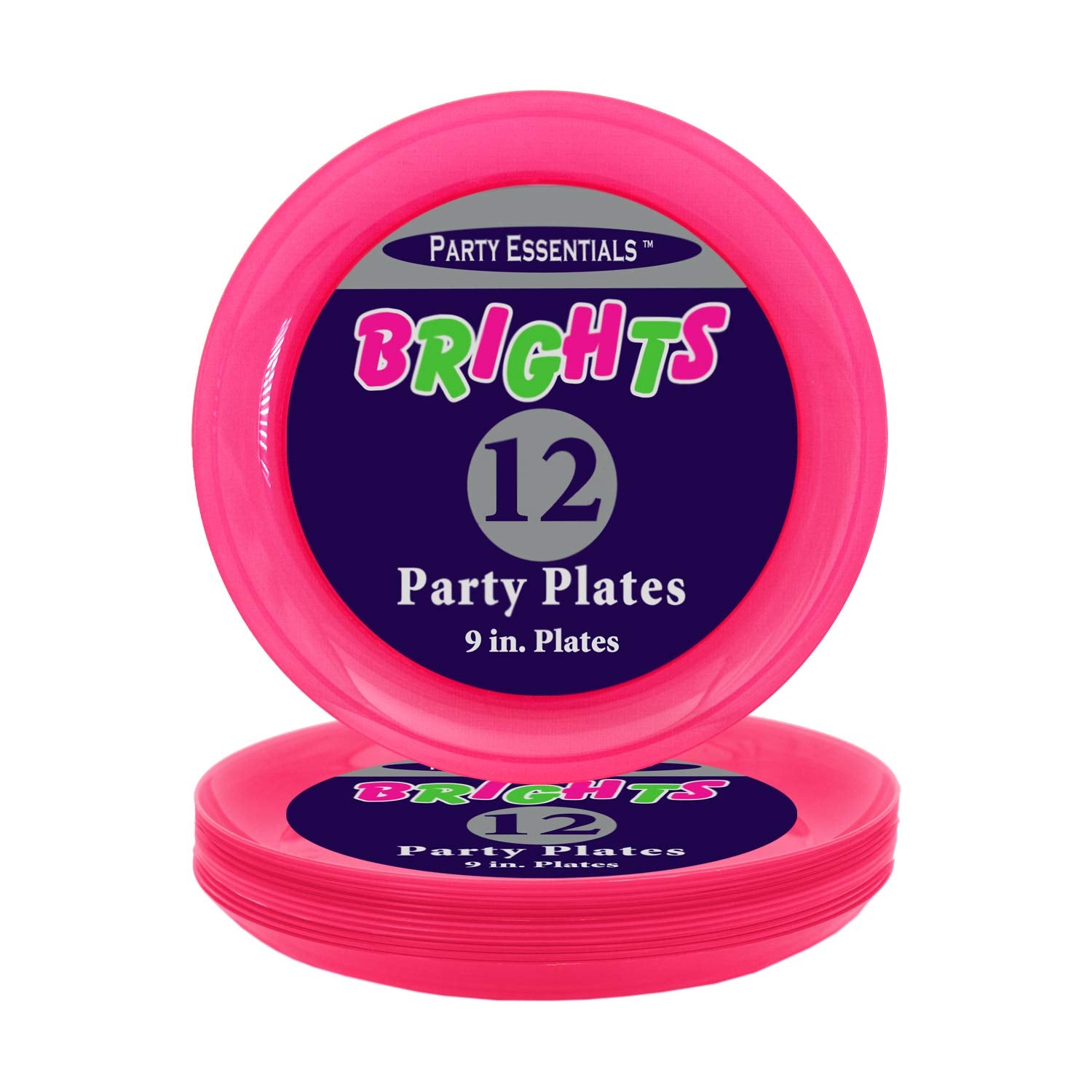 Party Essentials Plastic Plates, 9 Inches, Neon Pink