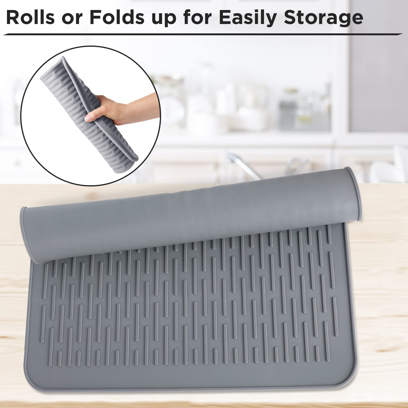 Sosmar Silicone Drying Mat, Xl Size 23    X 18   , Dish Drying Mat, Large Dish Drainer Mat For Kitchen Counter, Heat Resistant H