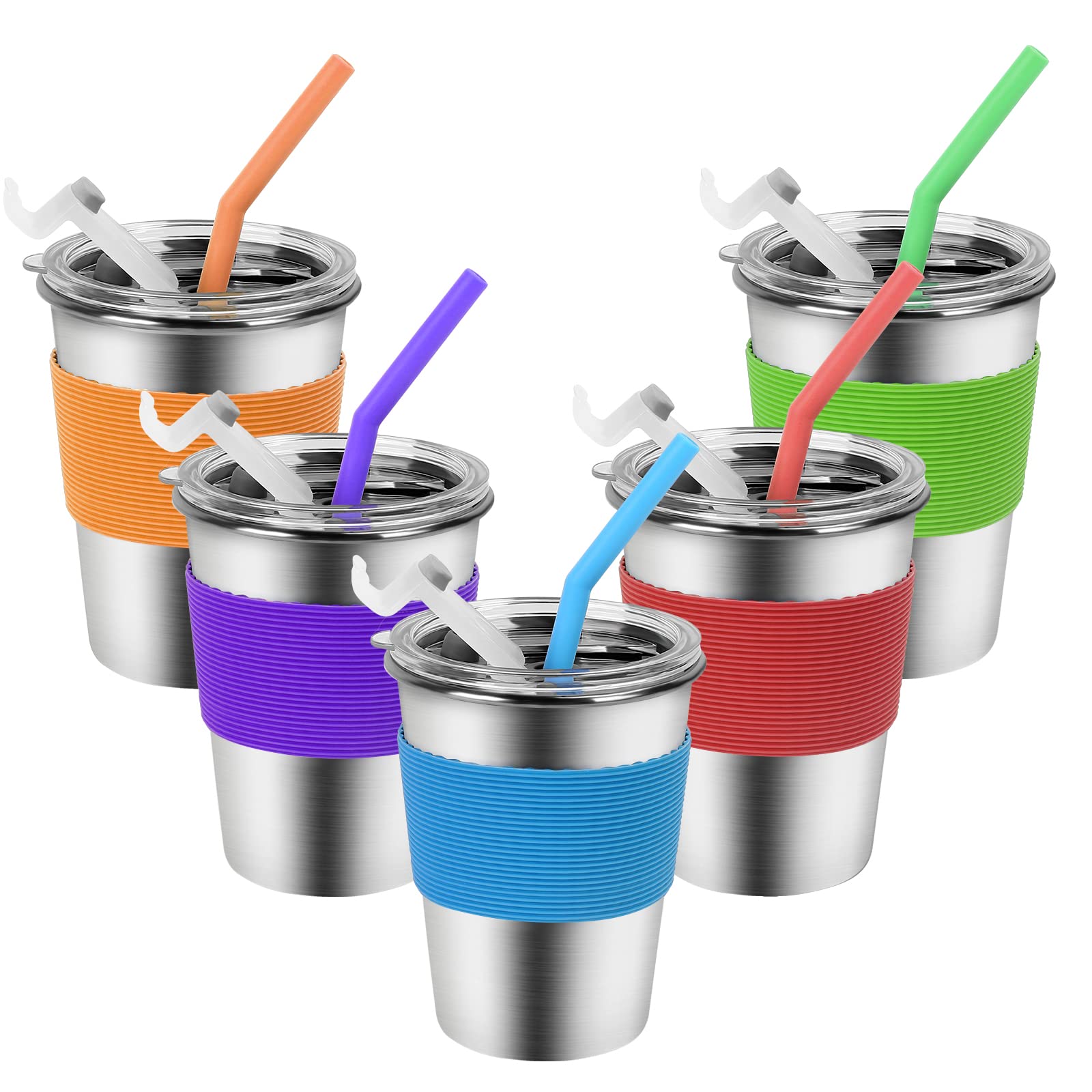 Yummy Sam Stainless Steel Cups With Silicone Straws And Lids,Spill-Proof Kids Tumblers Dishwasher Safe, Unbreakable Metal Toddle
