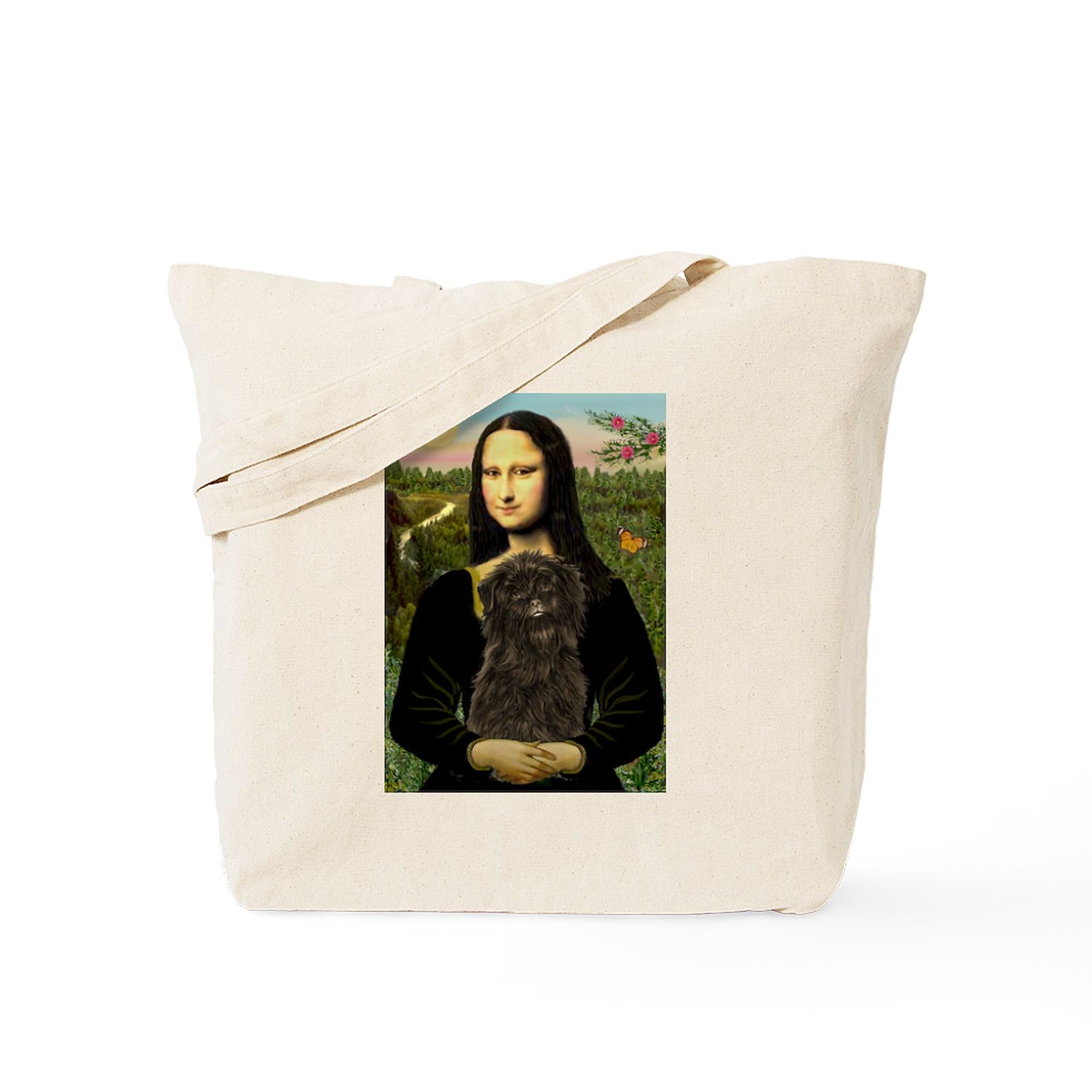 Cafepress Mona Lisa & Affenpinscher Tote Bag Natural Canvas Tote Bag, Reusable Shopping Bag