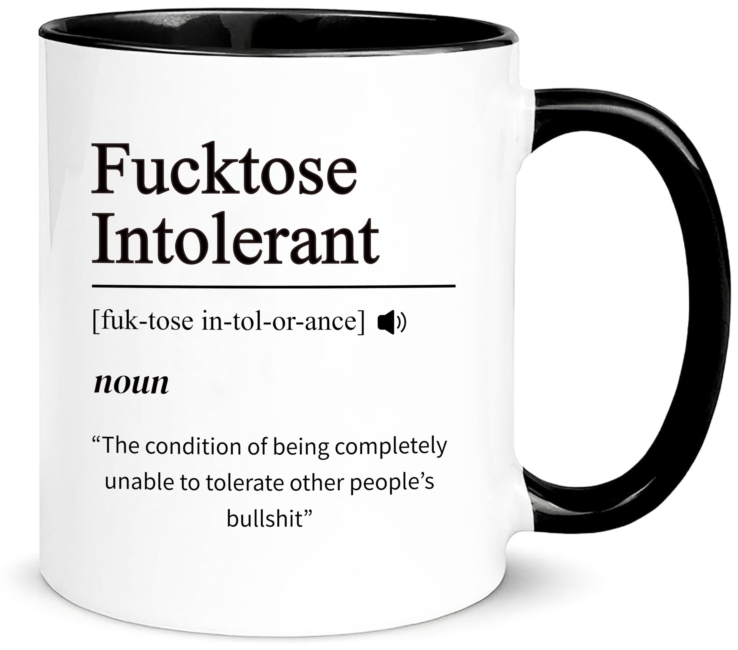 Yalocib Fucktose Intolerant Definition Mug, Funny Coffee Cup, Sarcastic Gift, Swear Word, Profanity Quote, Rude Humour, 11oz Cer