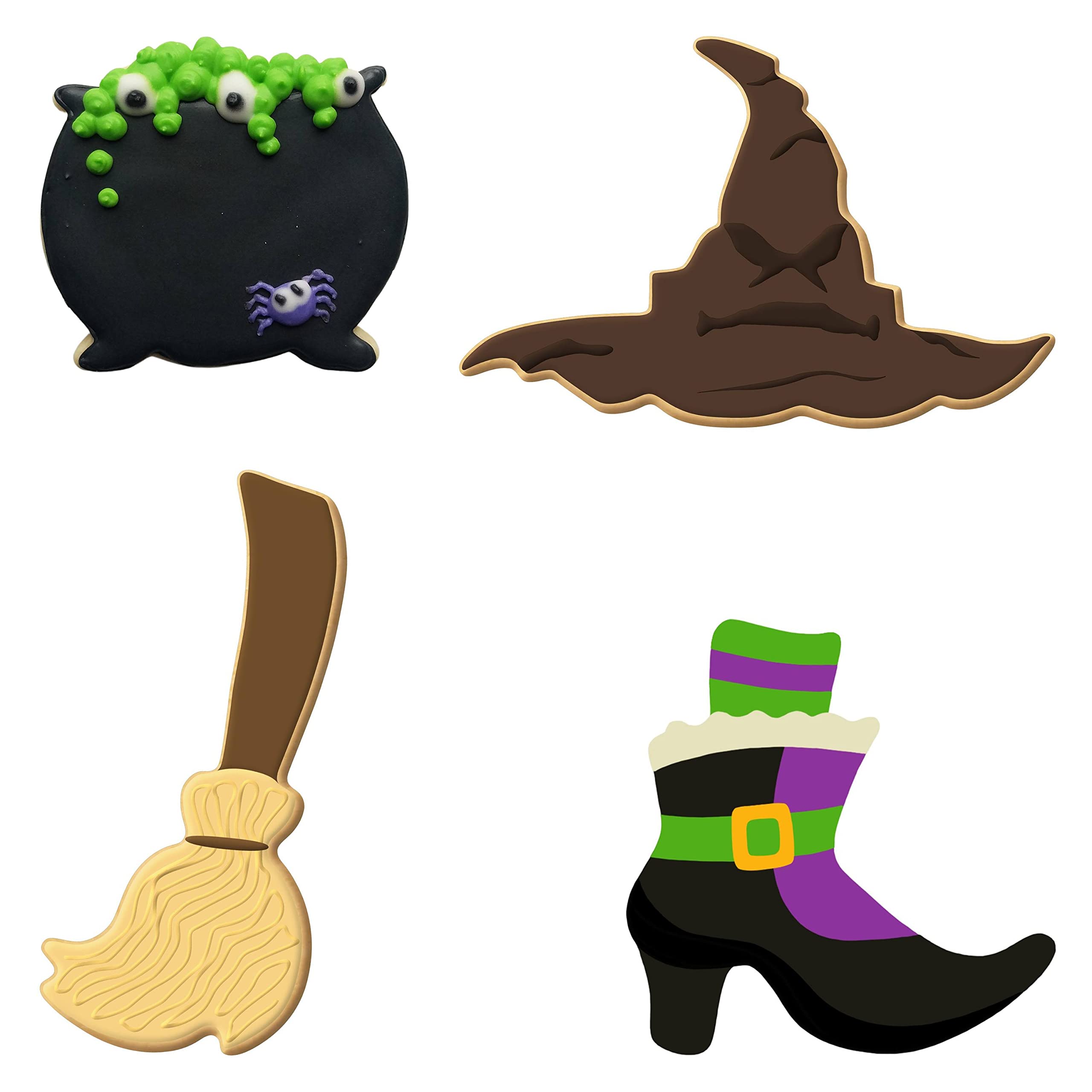 Foose Halloween Witch Cookie Cutter 4 Pc Set With Recipe Card, Made In Usa - Witch Broom 5 In, Witch Hat 5 In, Cauldron 3 In, Wi