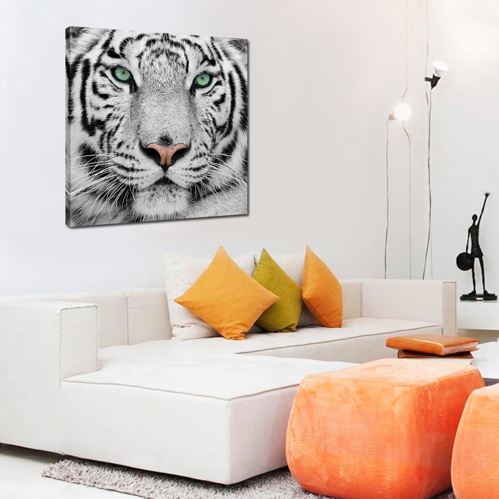 KREATIVE ARTS White Tiger Canvas Art Print Large Animal Wall Art Deco Canvas Picture Stretched on Wooden Frame as Modern Gallery Artwork Ready to Hang 24x24inch
