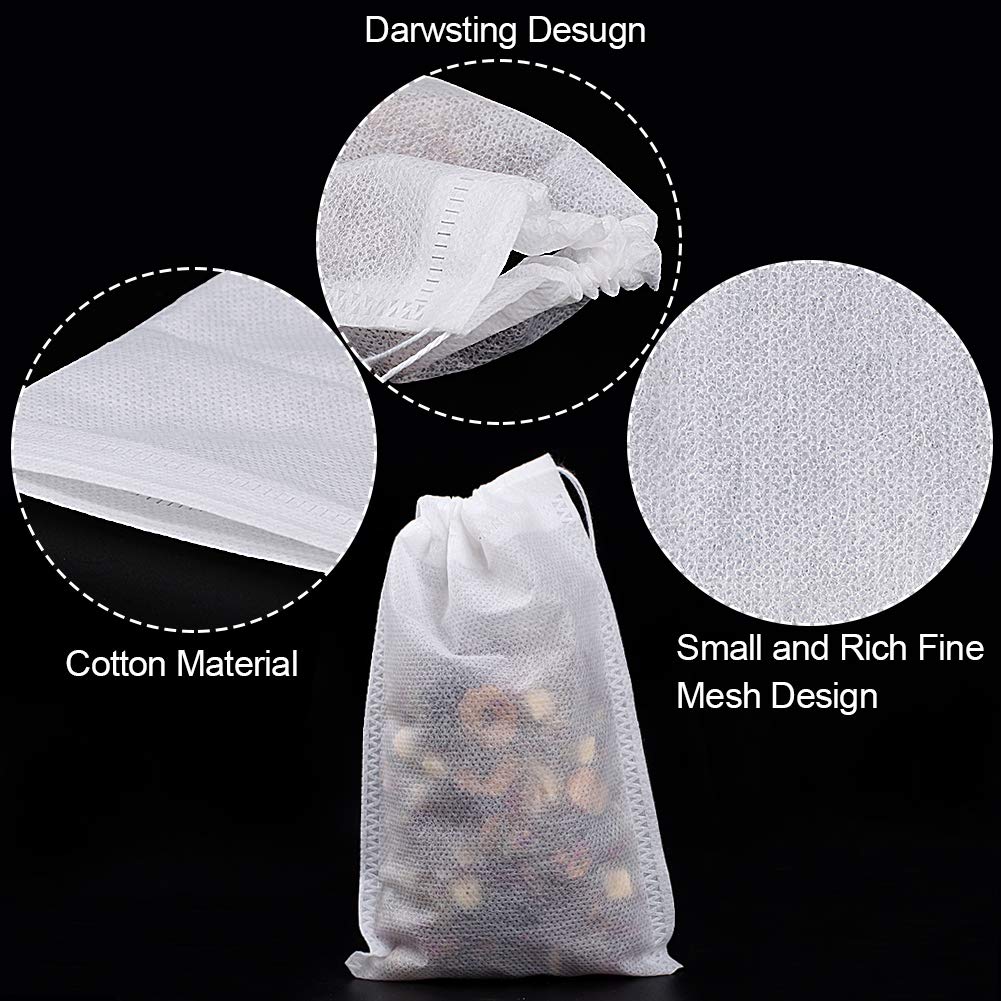 Fenshine 100Pcs Large Tea Bag - Disposable Empty Tea Filter Bags No Mess Mesh Bags With Drawstring For Concentrate/Iced Coffee,