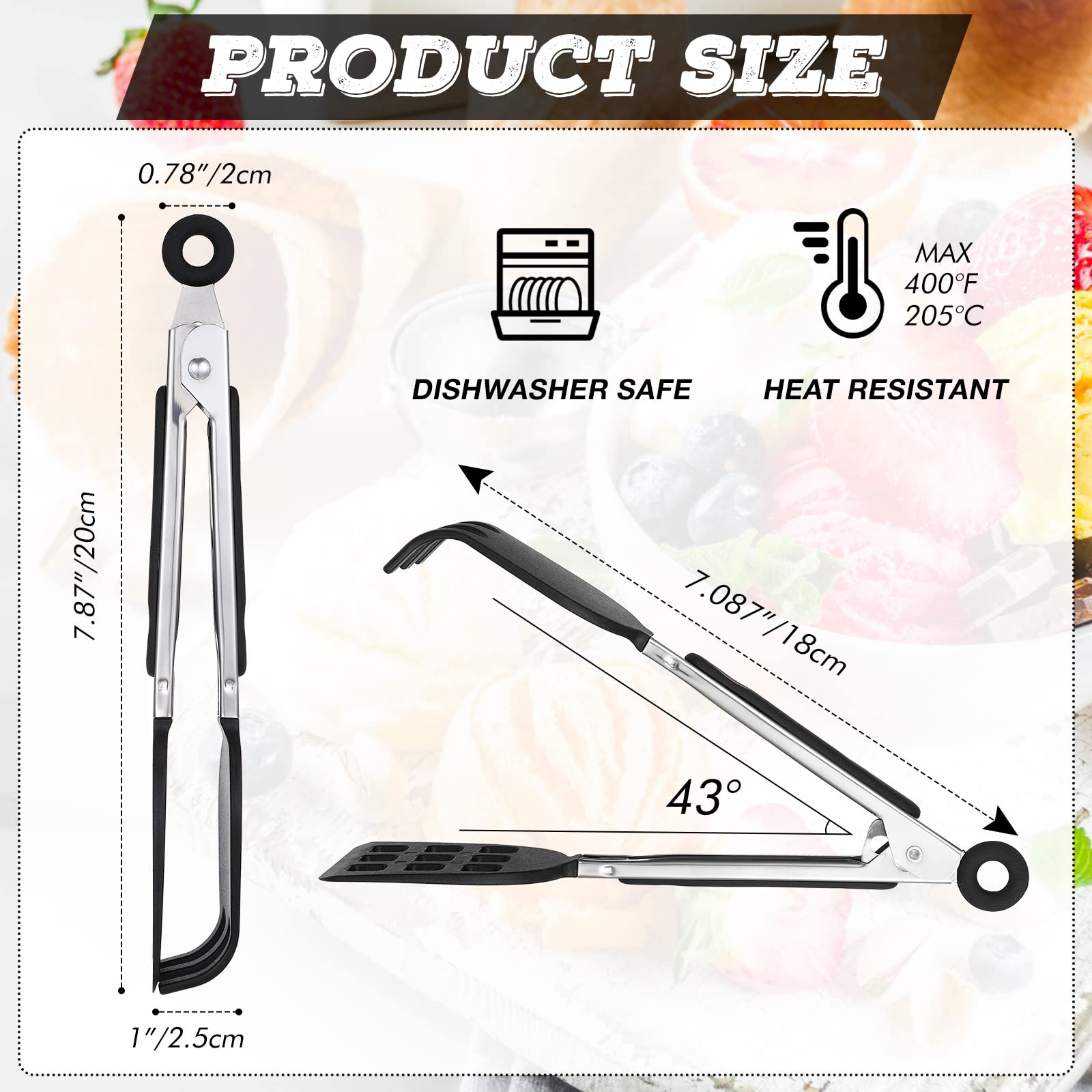 2 Pieces Mini Waffle Tongs Non Scratch Tongs 8 Inches Serving Spatula Tongs With Non Slip Smooth Stainless Steel Handles Heat Re