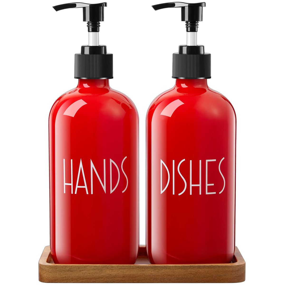 Alelion Dish Soap Dispenser For Kitchen - 16 Oz Glass Soap Dispenser With Pump - Hand Soap Dispenser Set With Acacia Wood Tray -