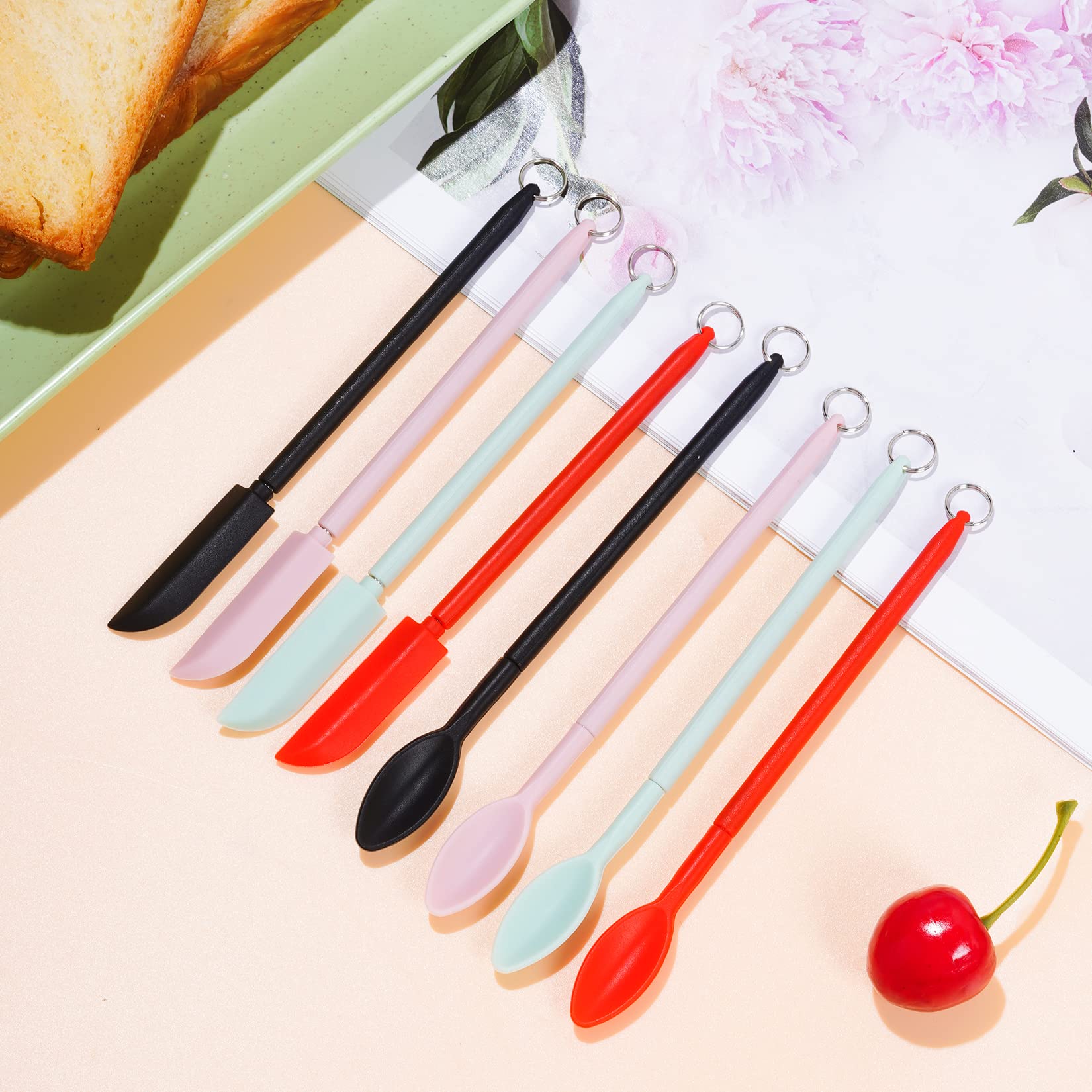 8Pcs Mini Silicone Telescopic Spatula And Scooping Spoon Set Tiny Jar Spatula Adjustable Small Spatulas Reusable Handle Scraper