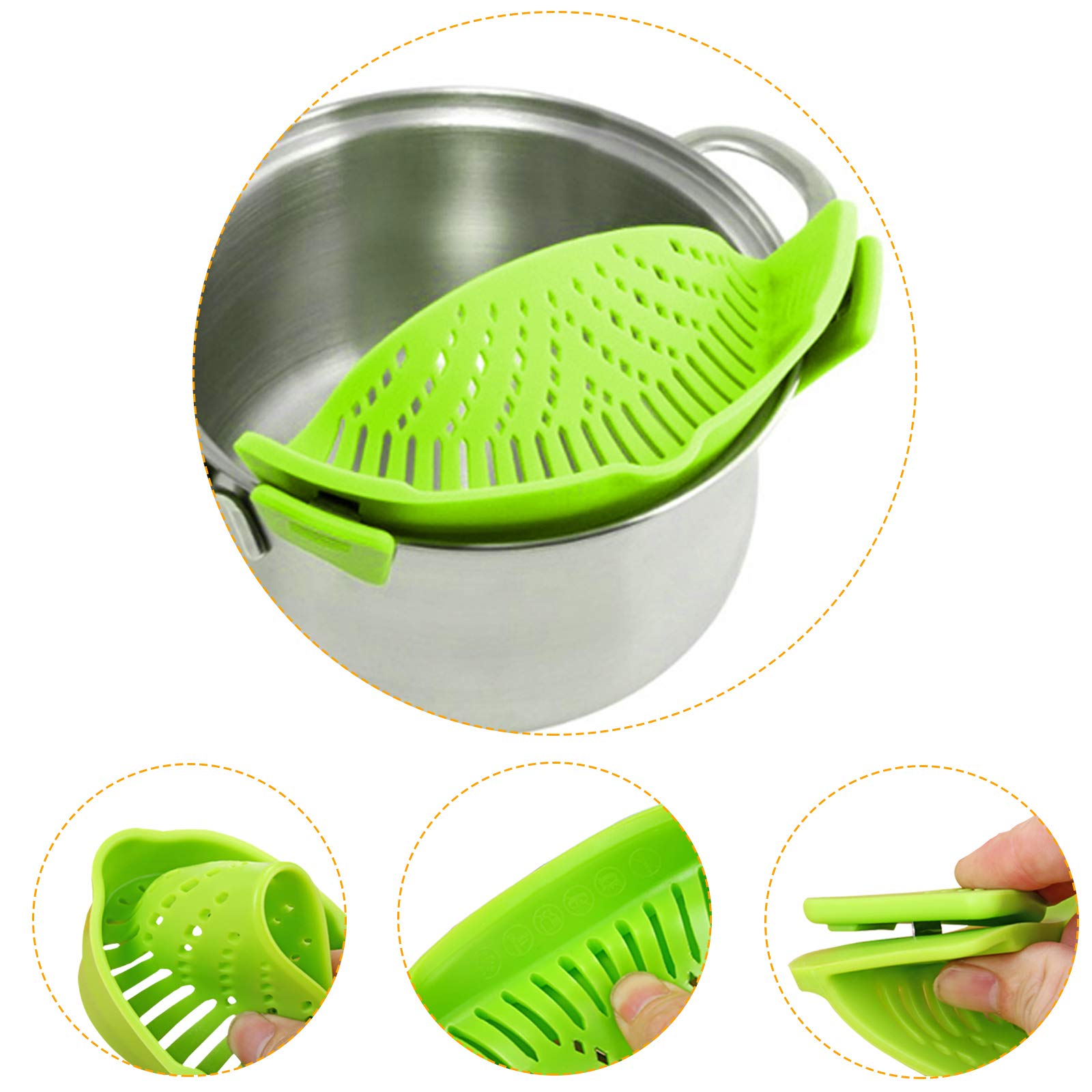Set Of 4, Snap Strainer And Non-Slip Foldable Silicone Trivets, Findtop Clip-On Heat Resistant Pour Spout And Collapsible Cross