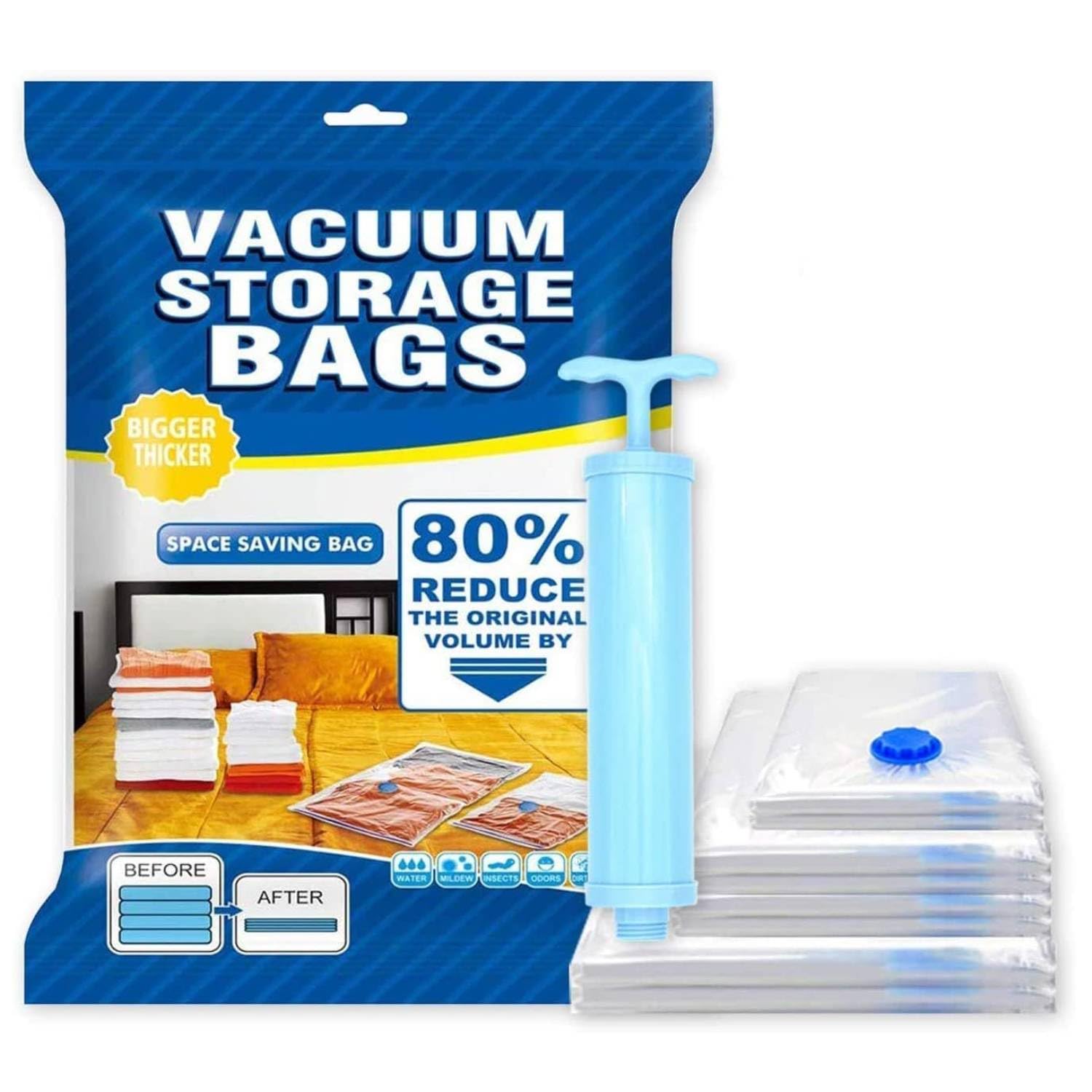 Homio Vacuum Storage Bags  Pack Of 5 With Compact Hand Pump Vacuum Compression Sealing Reusable & Waterproof Space Saver Ziploc