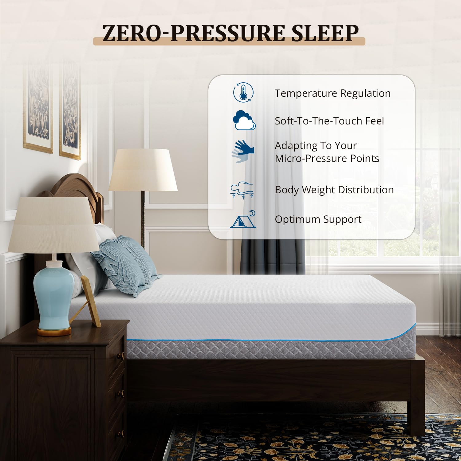 Egohome King Mattress 12 Inch Cooling Gel Memory Foam, Fiberglass Free, Mattress Bed In A Box For Back Pain Relief, Medium Firm,