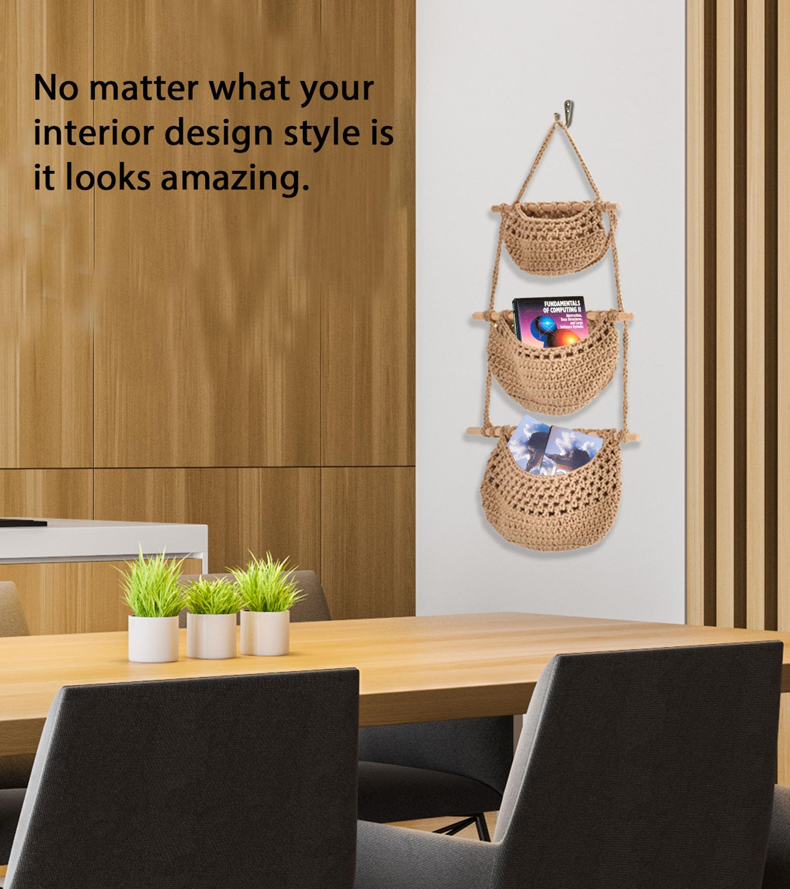 S Syxspecial 3 Tier Hanging Baskets For Organizing, Woven Jute Wall Fruit Basket, Hanging Storage Basket For Child Toys, Boho Wa