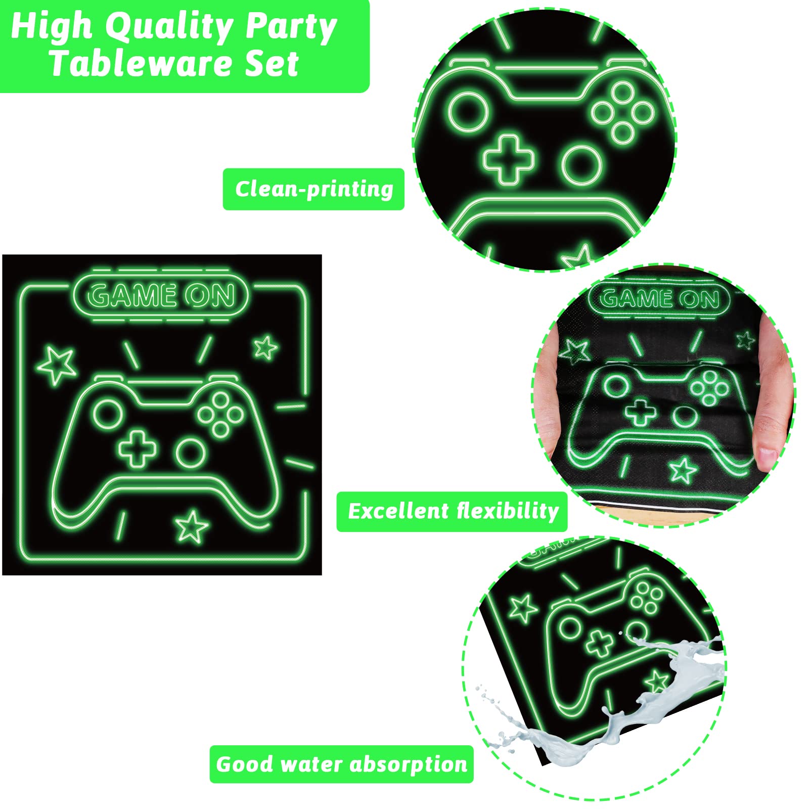 Video Game Party Supplies Gamer Gaming Party Paper Plates Napkins For Boys Kids Birthday Party Decorations, Video Game Tableware