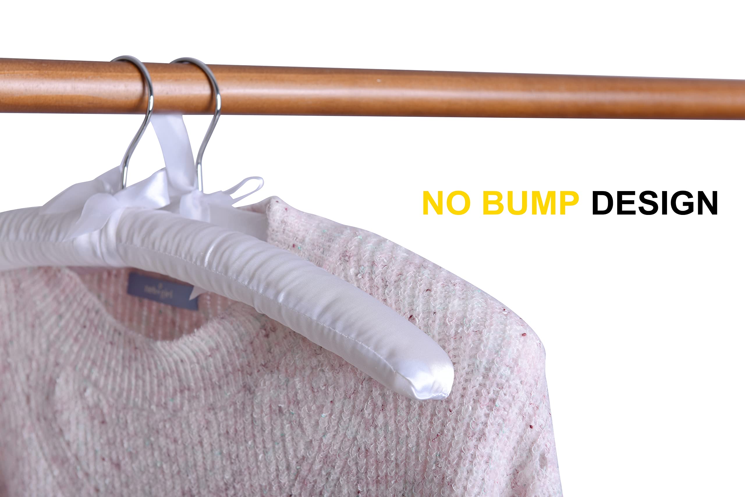 Amber Home 17 Inch Large White Satin Padded Hangers For Women Clothing 10 Pack, Anti Slip Cushioned Hangers For Sweaters, Weddin