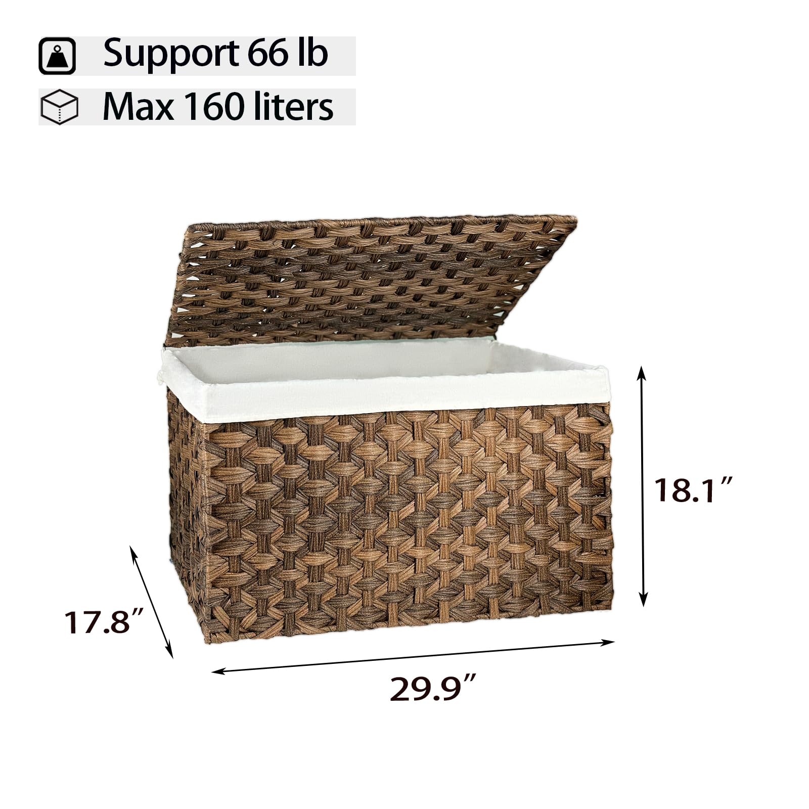 Moorliter Storage Basket With Lid, 42.3 Gallon (160L) Blanket Storage Basket With Handles, Woven Storage Bin, Removable Liner, F