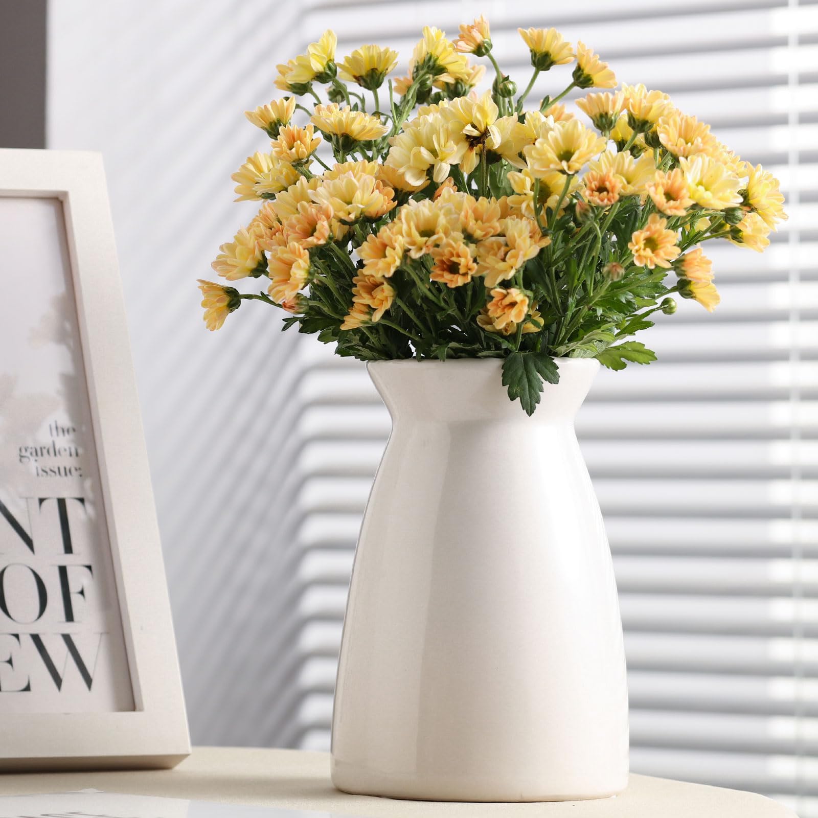 hjn White Flower Vase- Ceramic Vase for Decor, White vase for Flowers, Modern Vases for Living Room/Home Decor Accents/Entryway/