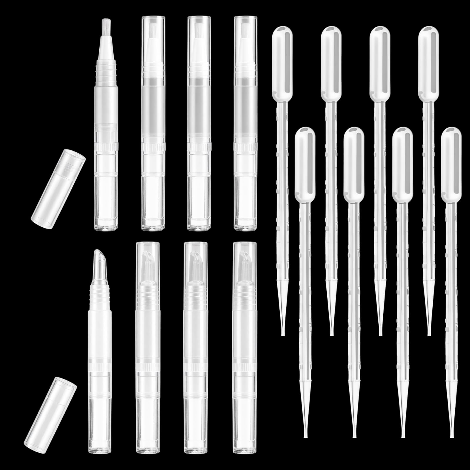 ZJO Empty Cuticle Oil Pens, 5ml Refillable Nail Oil Pen with 4 Brush Heads and 4 Silicone Heads, Transparent Twist Pen Applicato