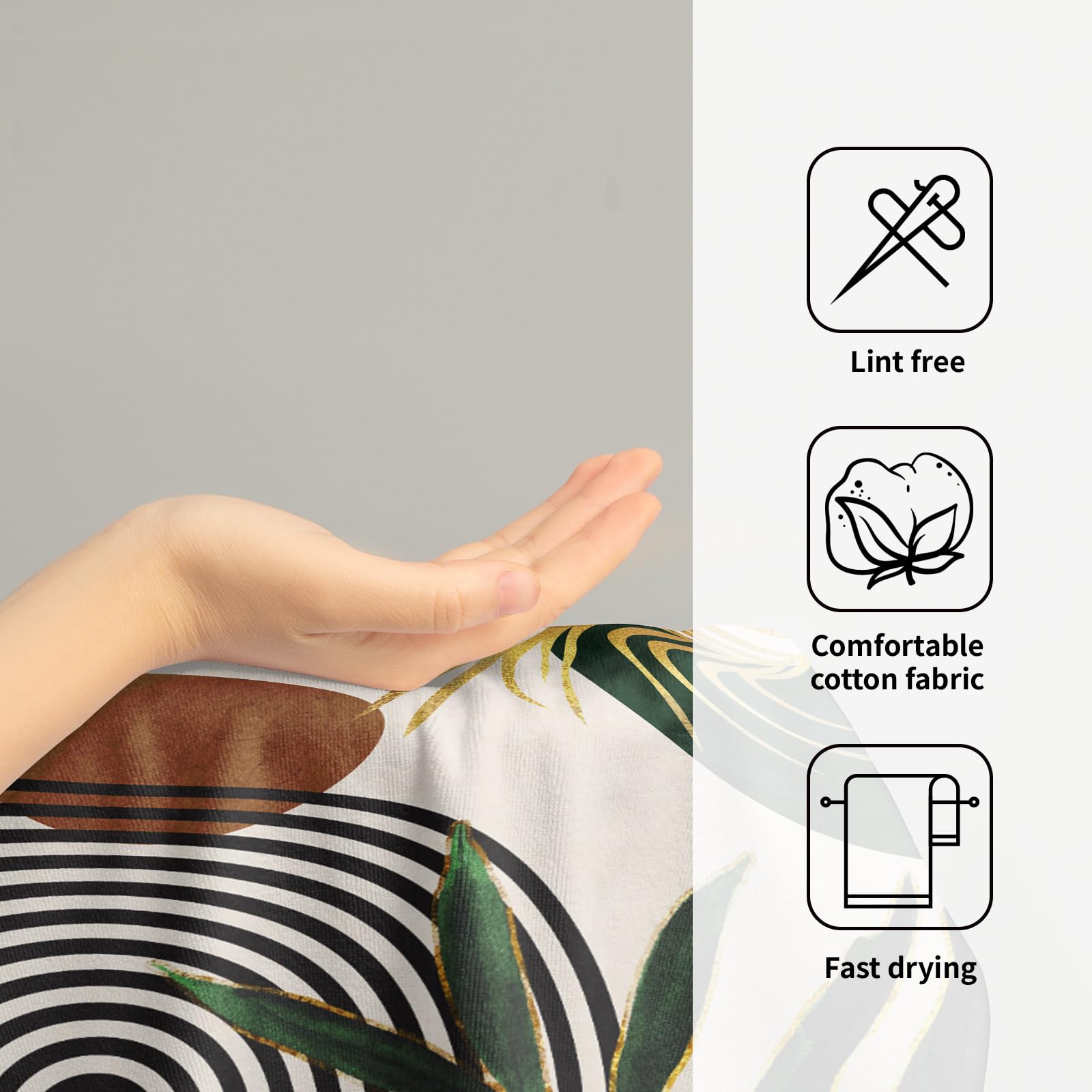 Boho Leaves Hand Towels Mid Century Fingertip Towel Set Of 2 Soft Kitchen Dish Towels Decorative Bathroom Towels For Bath Guest