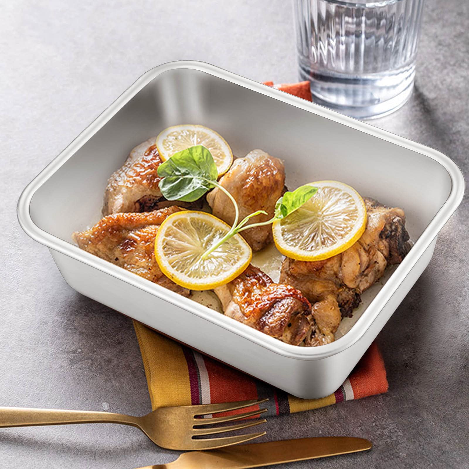 Deep Lasagna Pan Set Of 2, E-Far Stainless Steel Rectangular Roasting Baking Pans, 12.75 X 10 & 10.6X8.3 Inches Roaster Baking D