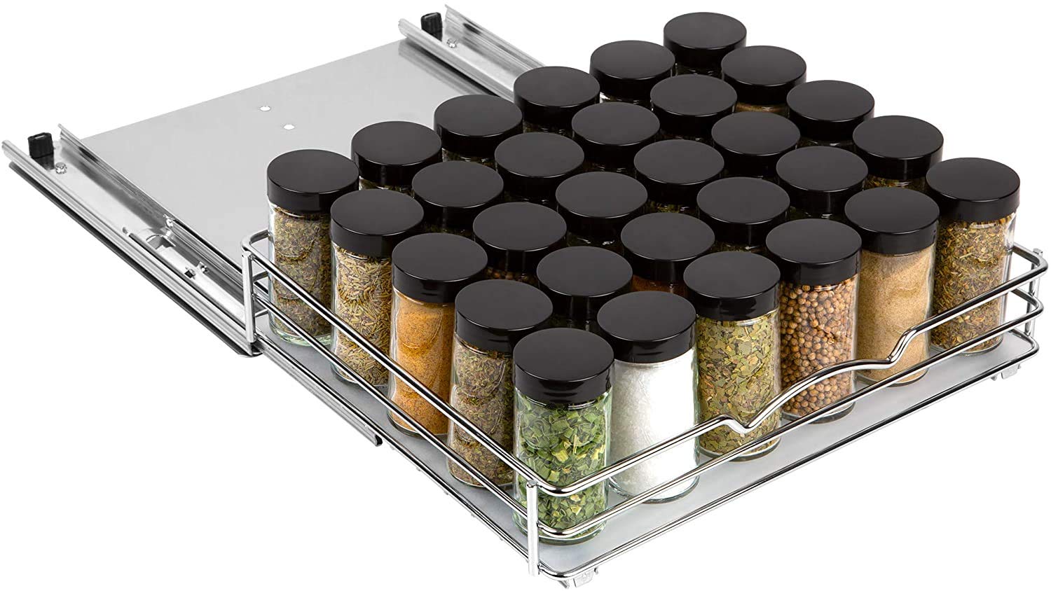 Pull Out Cabinet Organizer For Spices, Cans - Heavy Duty With Lifetime Limited Warranty - Pull Out Spice Rack- Chrome 12-3/8''Wx