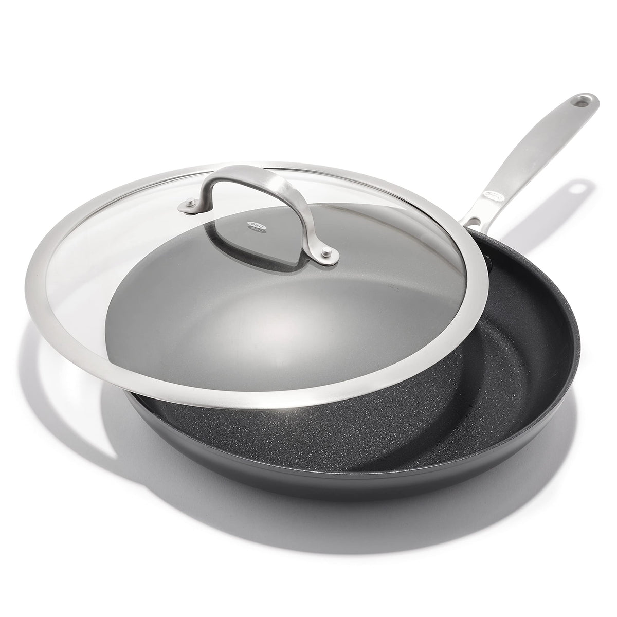 Oxo Enhanced 12'' Frying Pan Skillet With Glass Lid, Pfas-Free Ceramic Nonstick, Durable Hard Anodized, Scratch Resistant, Stain