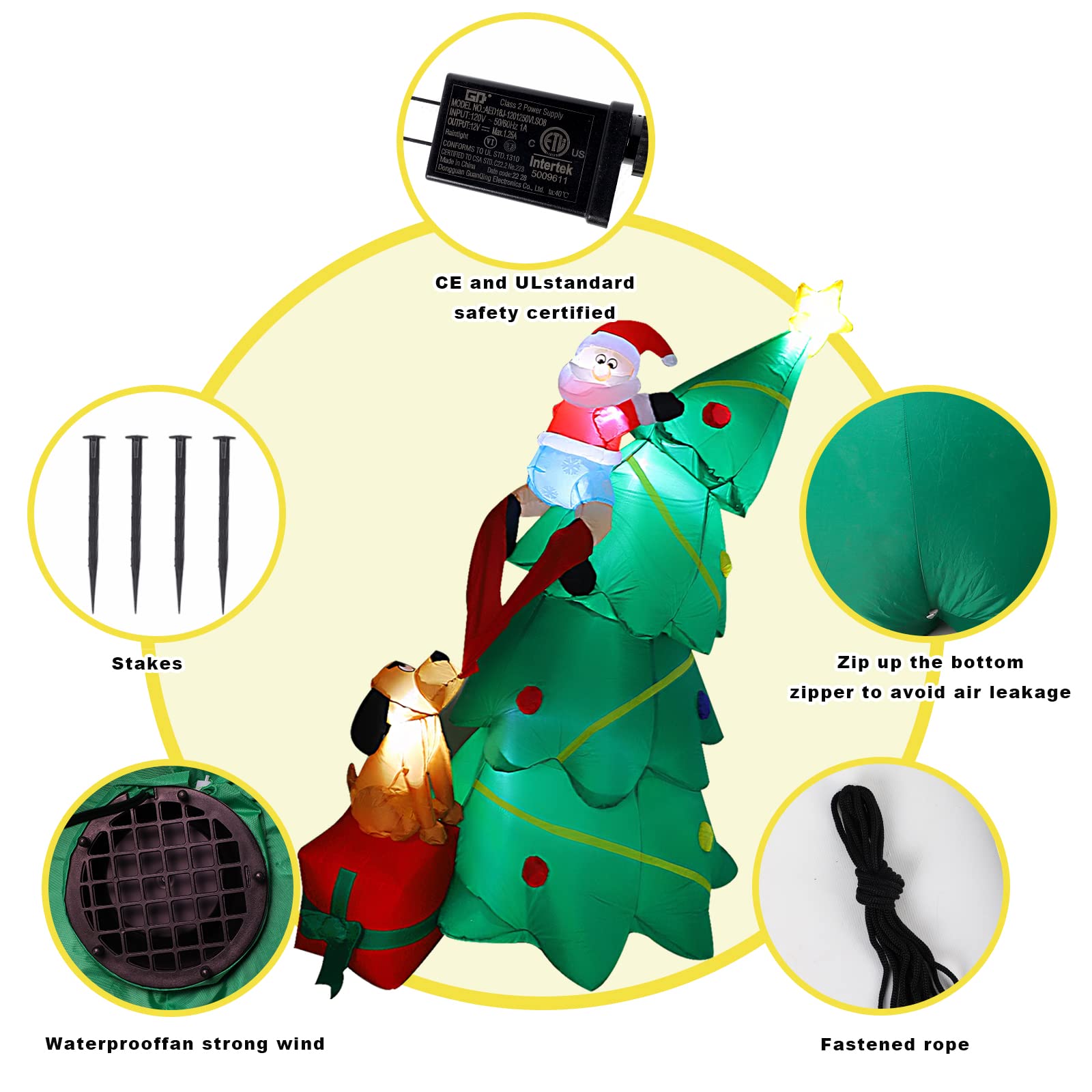 MorTime 5.7 FT Christmas Inflatable Santa Claus Clambing Tree, Blow up Lighted Xmas Yard Decor with LED Lights for Christmas Out