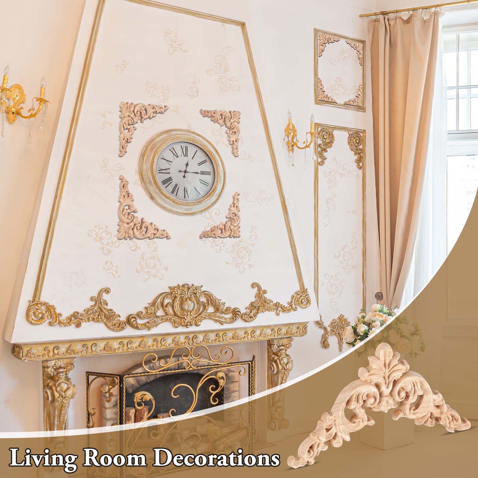 20 Pcs Wood Applique Corner Onlay Decorative Wood Applique Diy Wooden Carved Corner Unpainted Wooden Carved Corner Decals Wood C