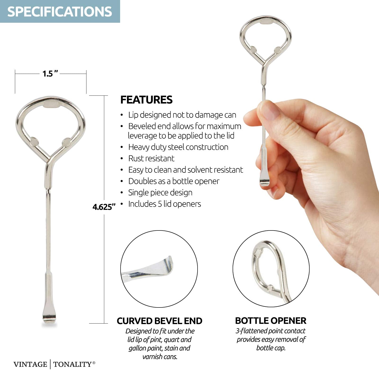 Pro Metal Paint Can Opener Painter Tool & Bottle Opener - Sturdy Steel Design - Lid Removal - Rust Resistant (5 Pcs Pack) By Vin