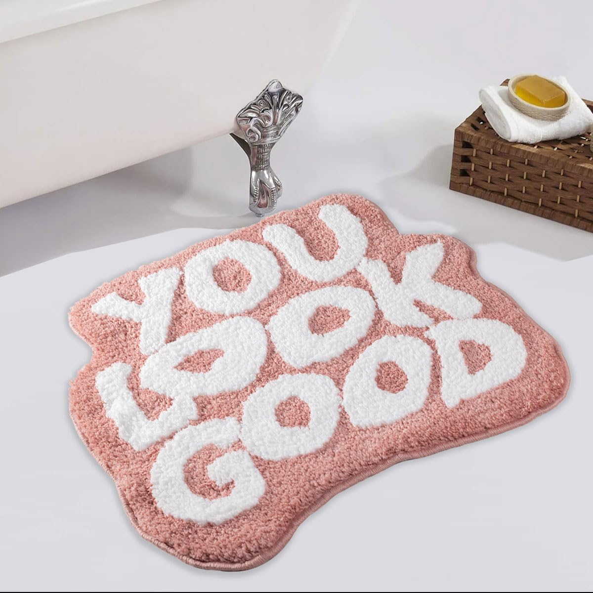 Urtlmaji You Look Good Bath Mat Pink Bathroom Rugs Funny Cute Bath Rugs Non Slip Microfiber Plush Preppy Small Cool Shower Rug W
