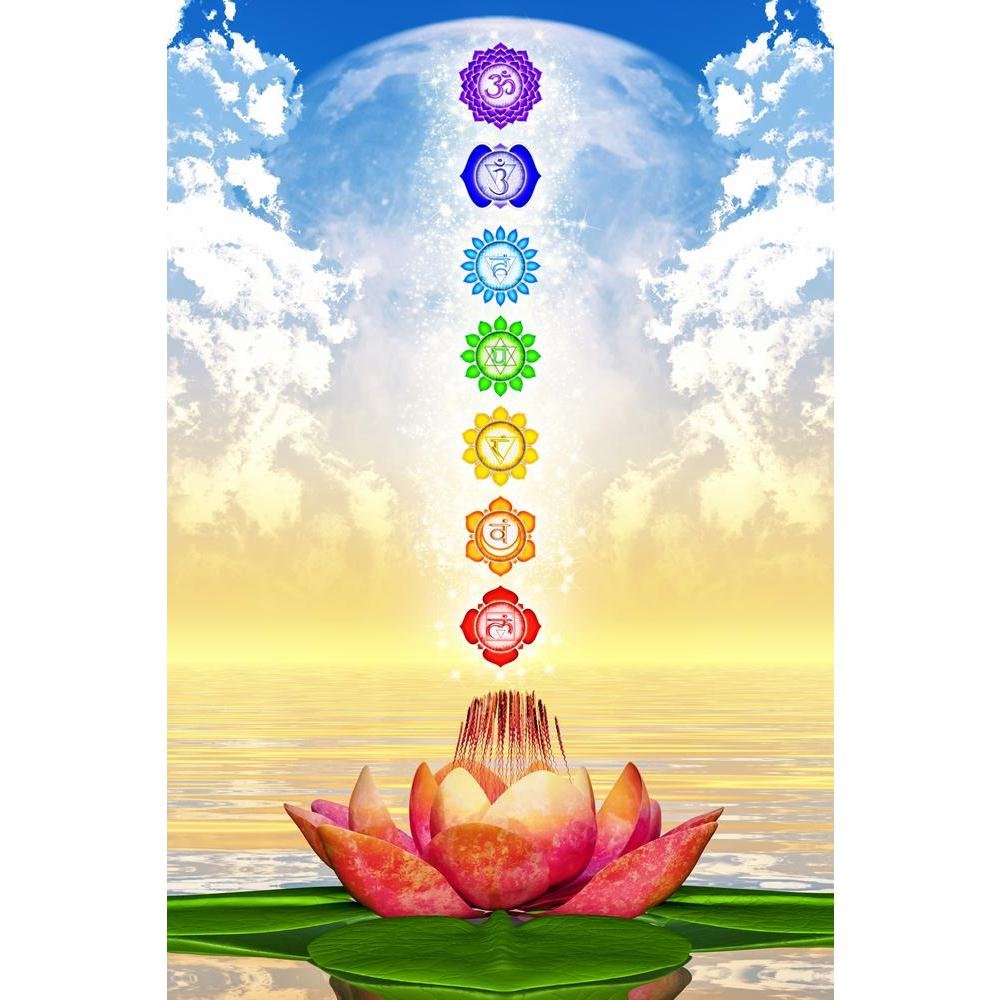 Pitaara Box Sacred Lotus & Chakras D1 | Unframed Canvas Painting for Bedroom & Living Room | 18 x 27 inch (46 x 69 cms)