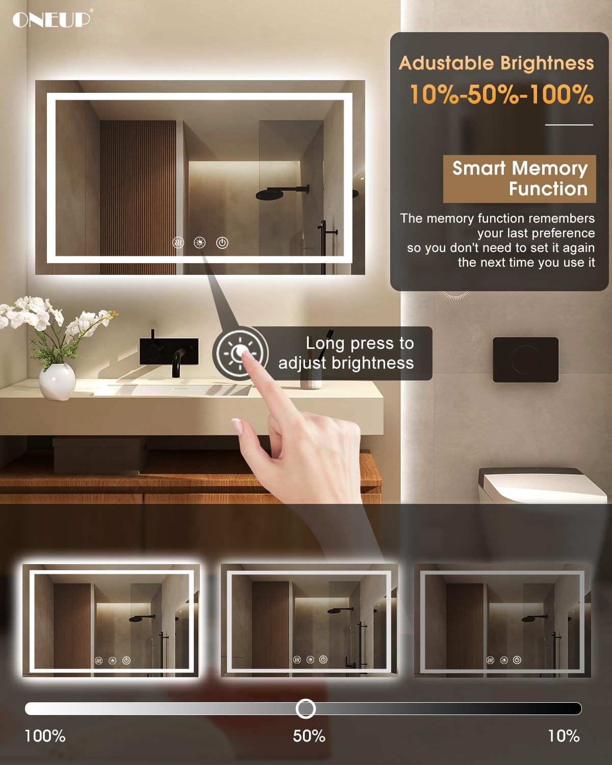 Oneup 55''X30'' Led Bathroom Mirror,Rgb Color Changing Bathroom Mirror With Lights,Anti-Fog Wall-Mounted Vanity Mirrors,Dimmable