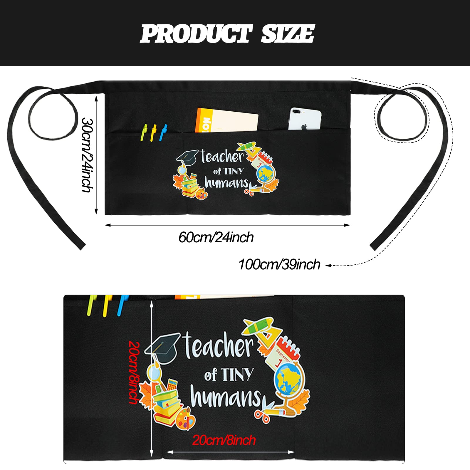 Vicenpal Teacher Waist Aprons For The Classroom 2 Pieces Half Black Cute Teacher Waist Apron With 3 Pockets Apron For Classroom