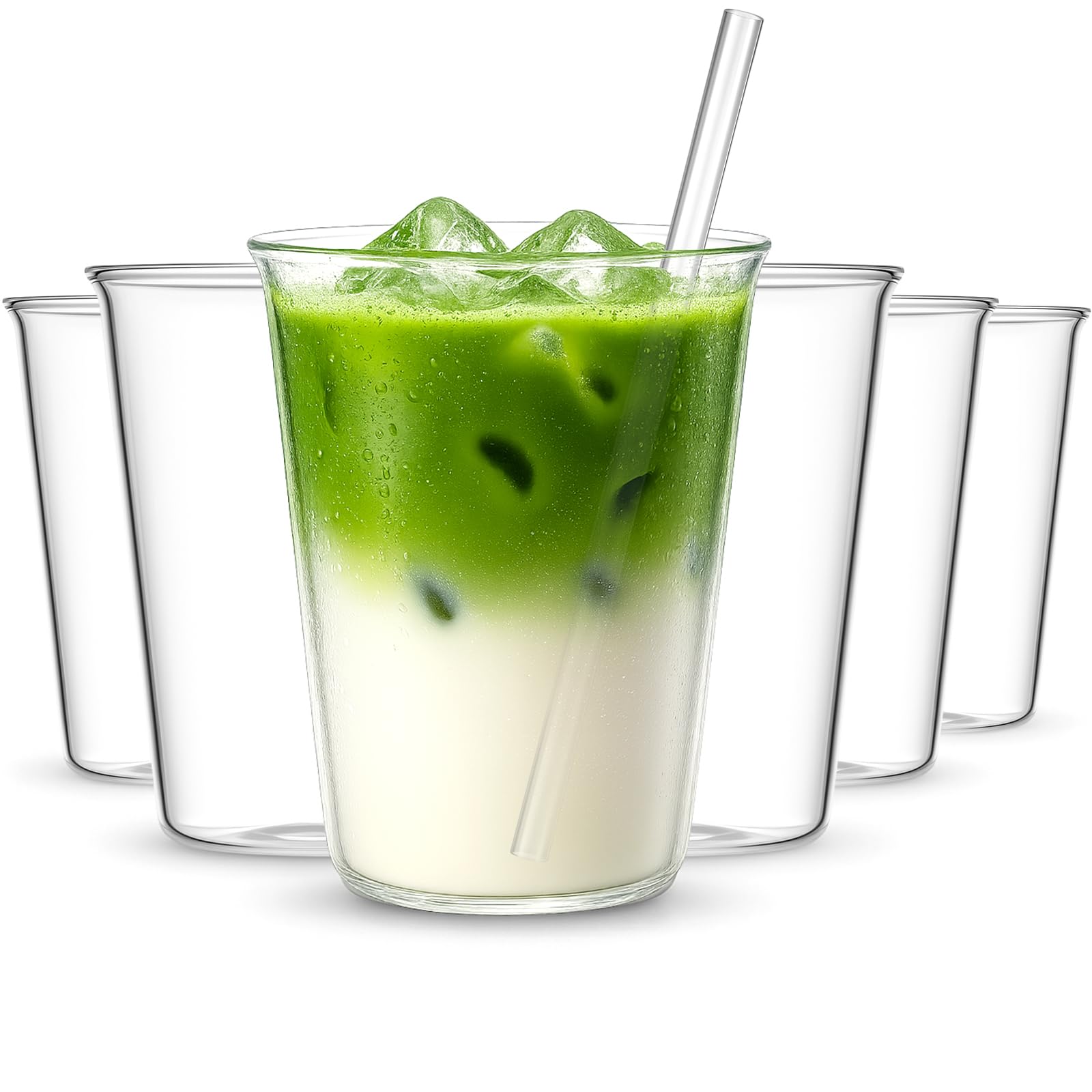 Ferrochef Set of 6 11.8 oz Clear Drinking Glass with Straws, 340 ml